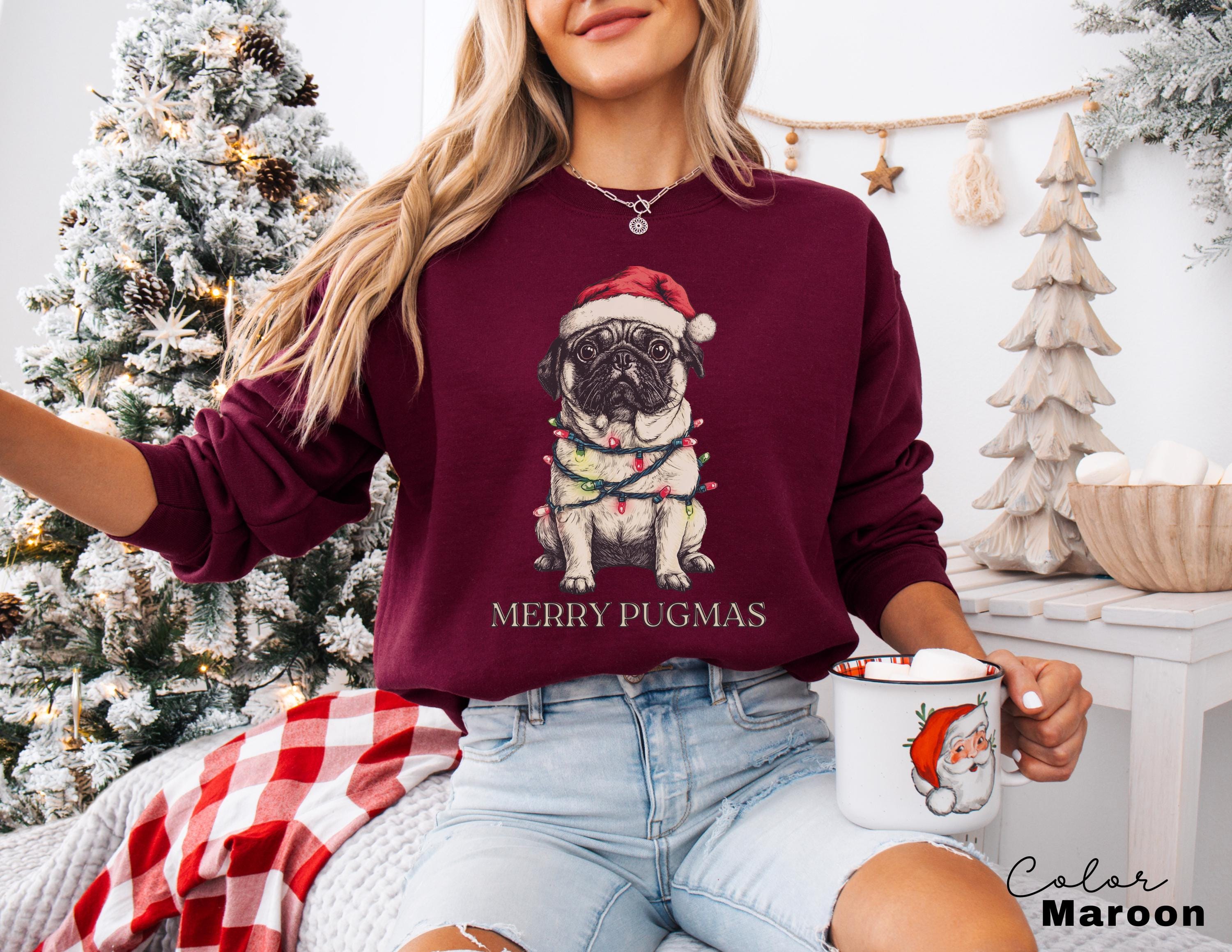 Merry Pugmas Sweater, Christmas Pug Sweatshirt, Pug Mom Christmas Shirt, Pug Mama Xmas Gift, Santa Hat Pug T-Shirt, Pug Lover Xmas Shirt