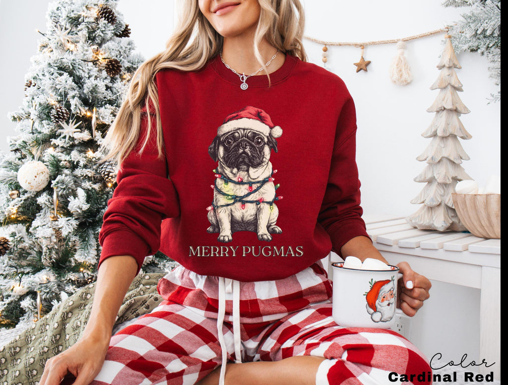 Merry Pugmas Sweater, Christmas Pug Sweatshirt, Pug Mom Christmas Shirt, Pug Mama Xmas Gift, Santa Hat Pug T-Shirt, Pug Lover Xmas Shirt