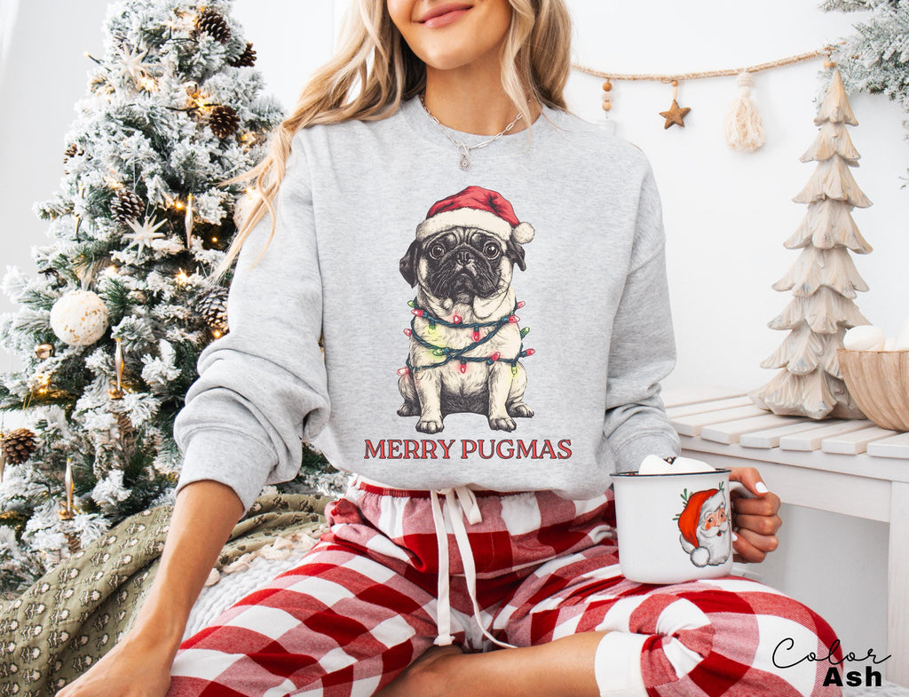 Merry Pugmas Sweater, Christmas Pug Sweatshirt, Pug Mom Christmas Shirt, Pug Mama Xmas Gift, Santa Hat Pug T-Shirt, Pug Lover Xmas Shirt