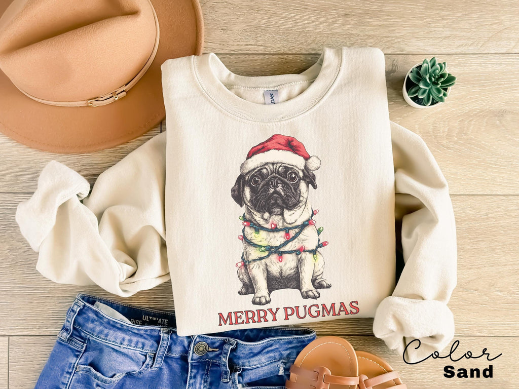 Merry Pugmas Sweater, Christmas Pug Sweatshirt, Pug Mom Christmas Shirt, Pug Mama Xmas Gift, Santa Hat Pug T-Shirt, Pug Lover Xmas Shirt