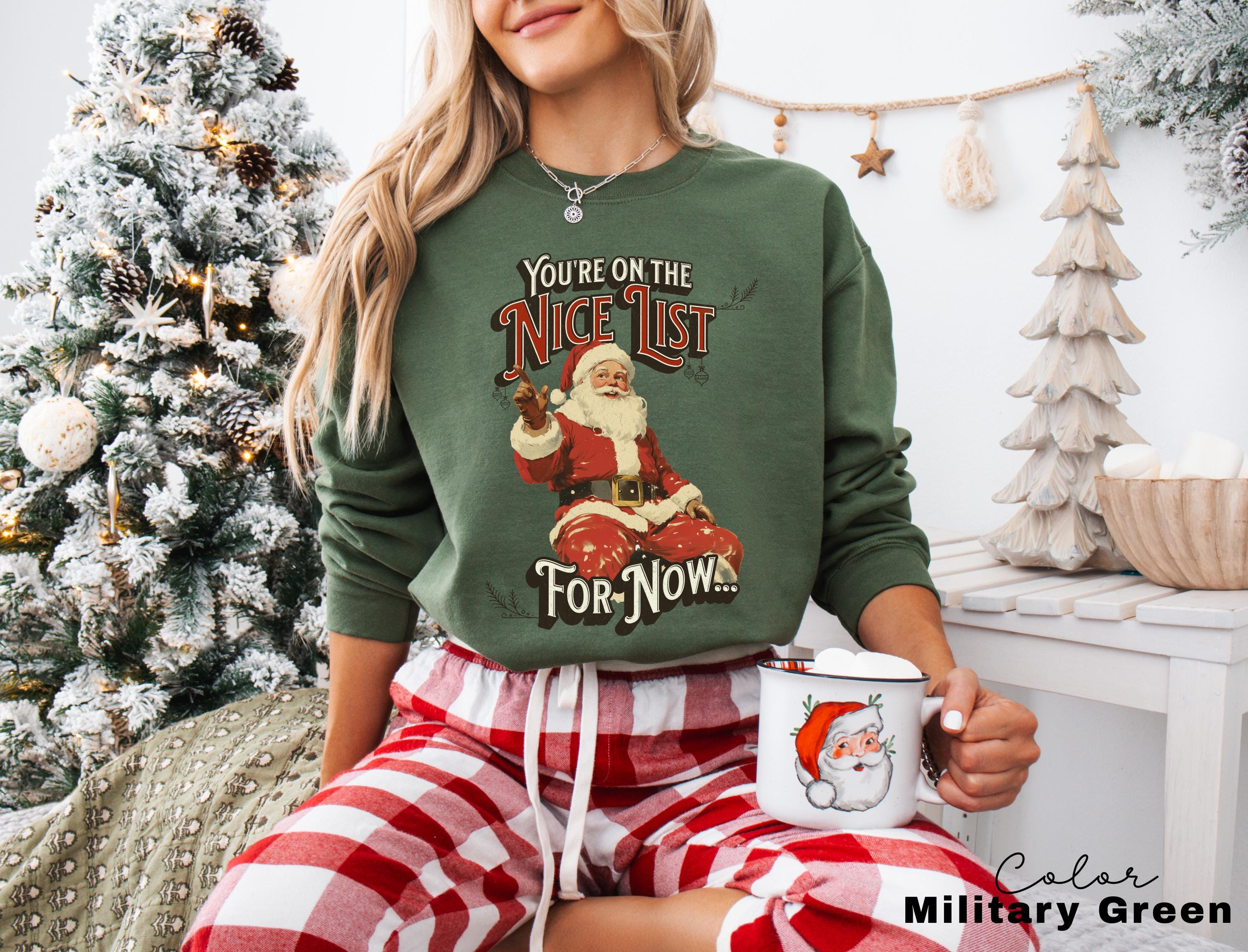 Retro Santa Sweatshirt Funny, Vintage Style Santa Sweatshirt, Nice List Sweatshirt, Holiday Clothing Women, Christmas Sweatshirt for Woman,