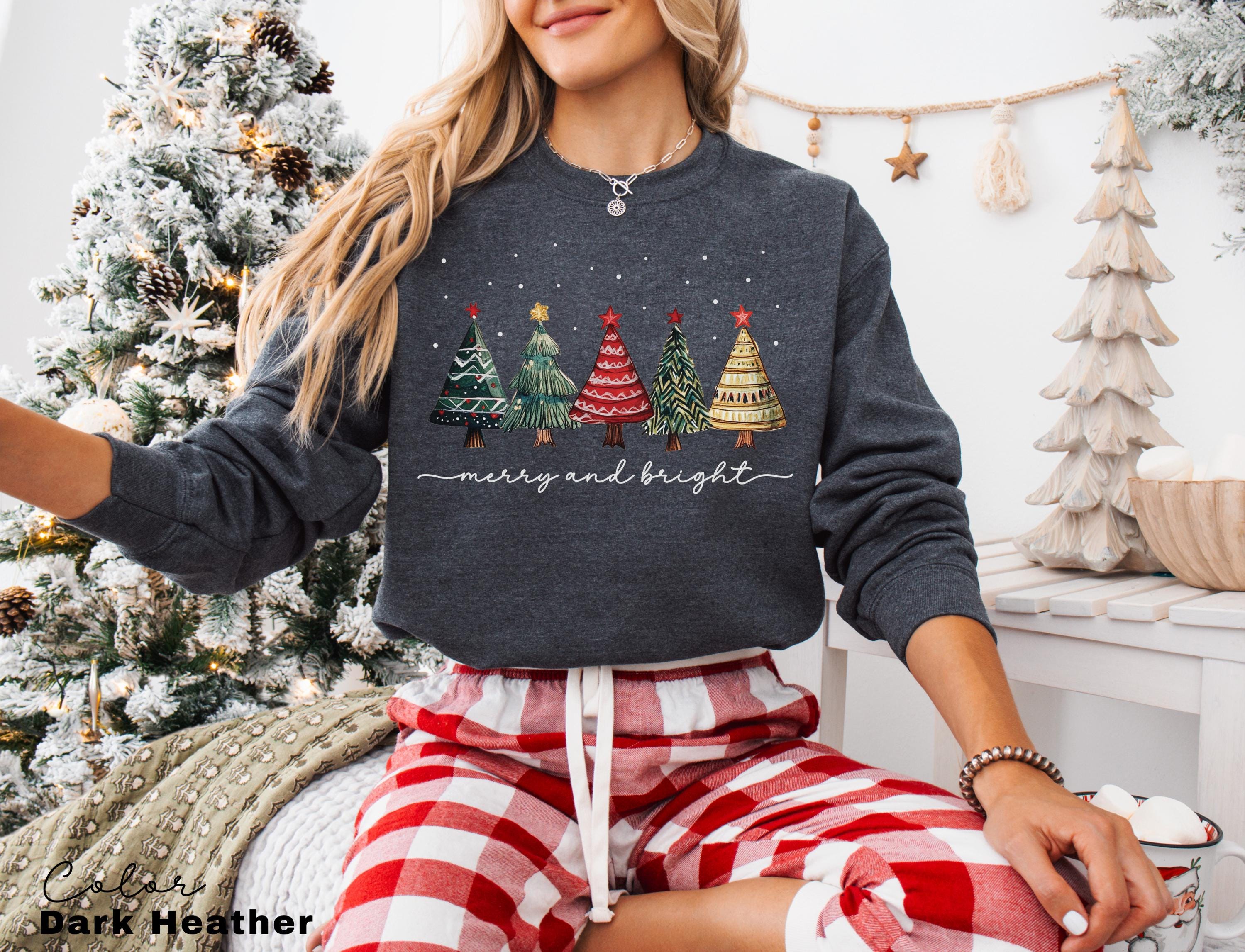 Merry and Bright Christmas Trees Sweatshirt, Christmas Sweatshirt, Holiday Sweater, Womens Holiday Sweatshirt, Christmas Shirt, Winter Shirt