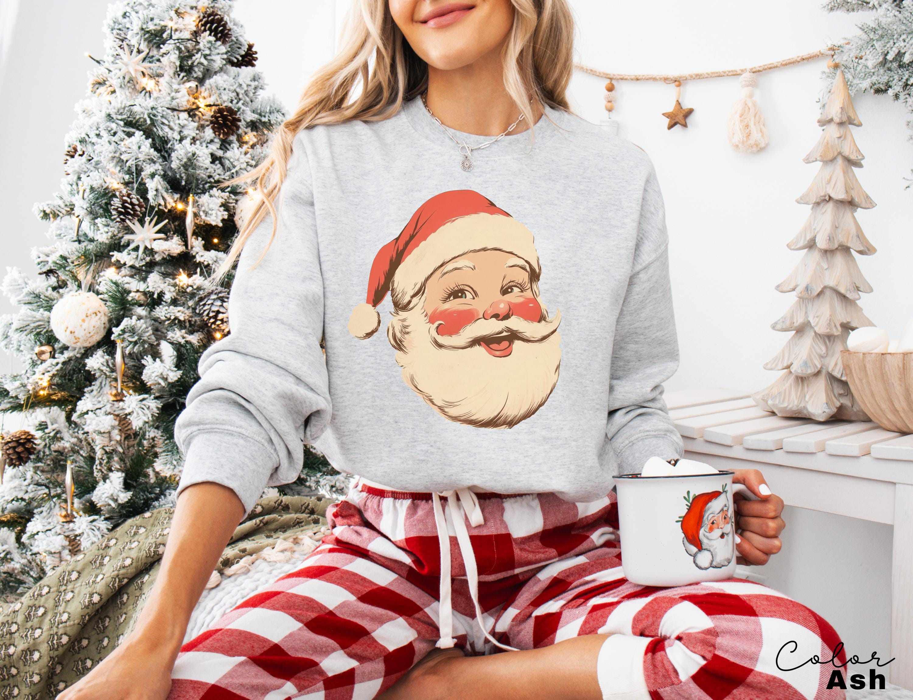 Retro Santa Sweatshirt, Vintage Santa Sweatshirt, Retro Christmas Santa, Holiday Clothing Women, Christmas Sweatshirt for Woman, holiday