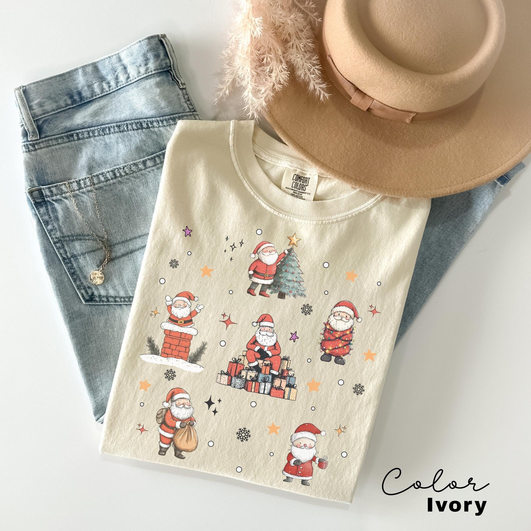 Comfort Colors Santa Christmas Shirt, Santa Clause Shirt, Retro Christmas shirt, Womens Christmas shirt, Cute Christmas Gift, Oversized