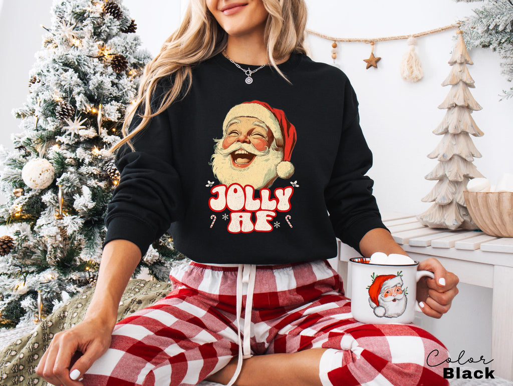 Jolly AF Santa Sweatshirt, Funny Santa Sweatshirt, Christmas Crewneck, Retro Santa, Vintage Style Santa, Womens Sweatshirt, Gift for Her