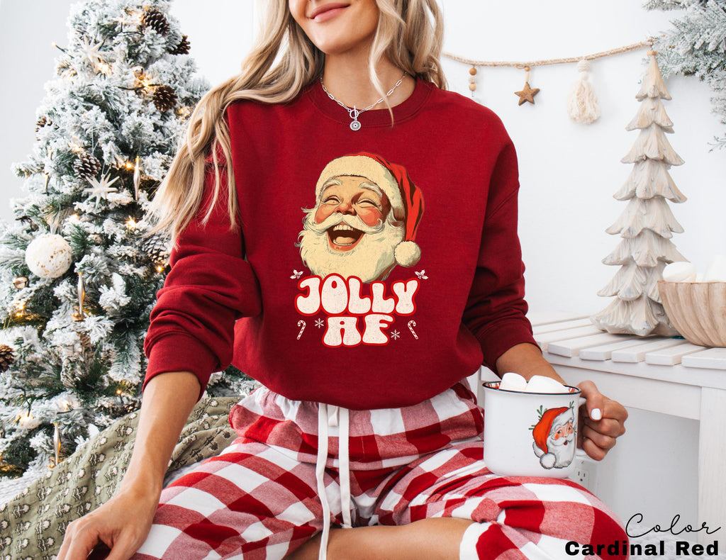 Jolly AF Santa Sweatshirt, Funny Santa Sweatshirt, Christmas Crewneck, Retro Santa, Vintage Style Santa, Womens Sweatshirt, Gift for Her