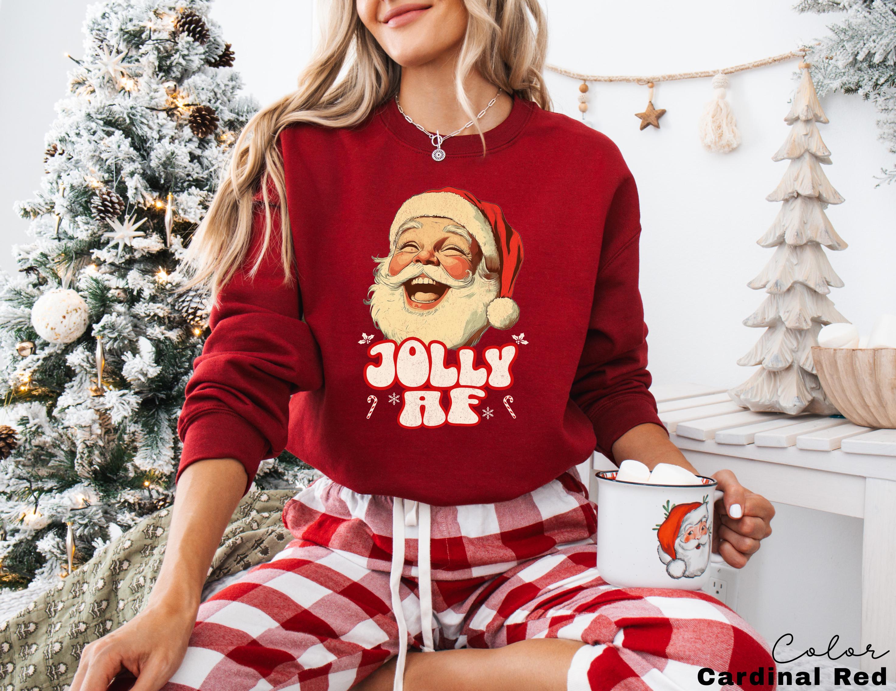 Jolly AF Santa Sweatshirt, Funny Santa Sweatshirt, Christmas Crewneck, Retro Santa, Vintage Style Santa, Womens Sweatshirt, Gift for Her