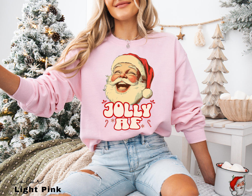 Jolly AF Santa Sweatshirt, Funny Santa Sweatshirt, Christmas Crewneck, Retro Santa, Vintage Style Santa, Womens Sweatshirt, Gift for Her