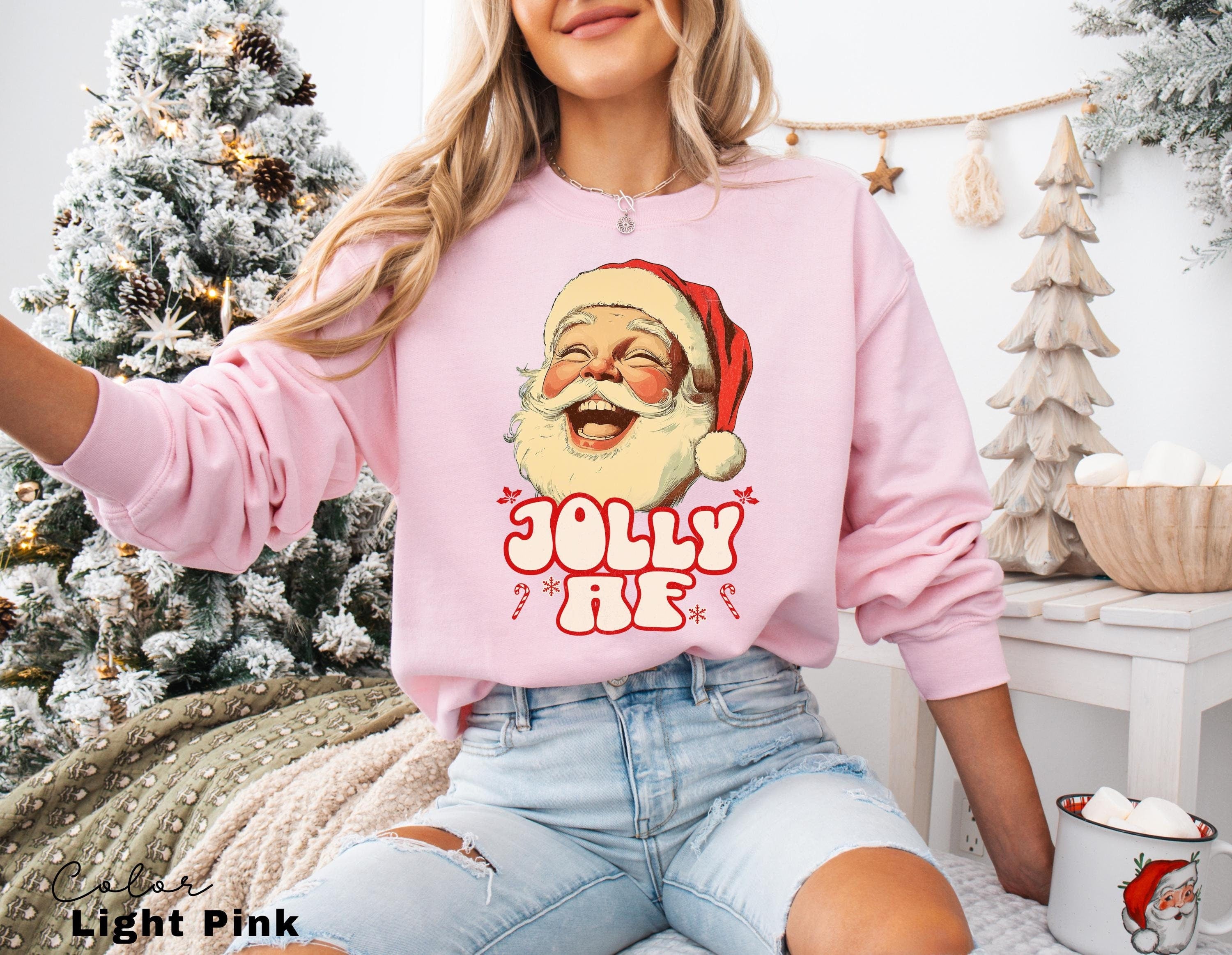 Jolly AF Santa Sweatshirt, Funny Santa Sweatshirt, Christmas Crewneck, Retro Santa, Vintage Style Santa, Womens Sweatshirt, Gift for Her