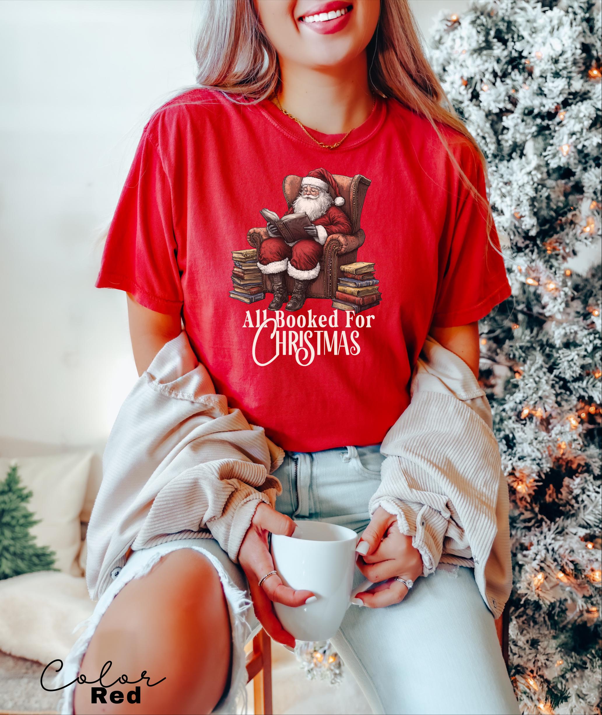 All Booked For Christmas Sweatshirt, Gift for Book Lover, Vintage Santa Clause, Retro Santa, Gift For Teachers, Librarian Teacher Bookish