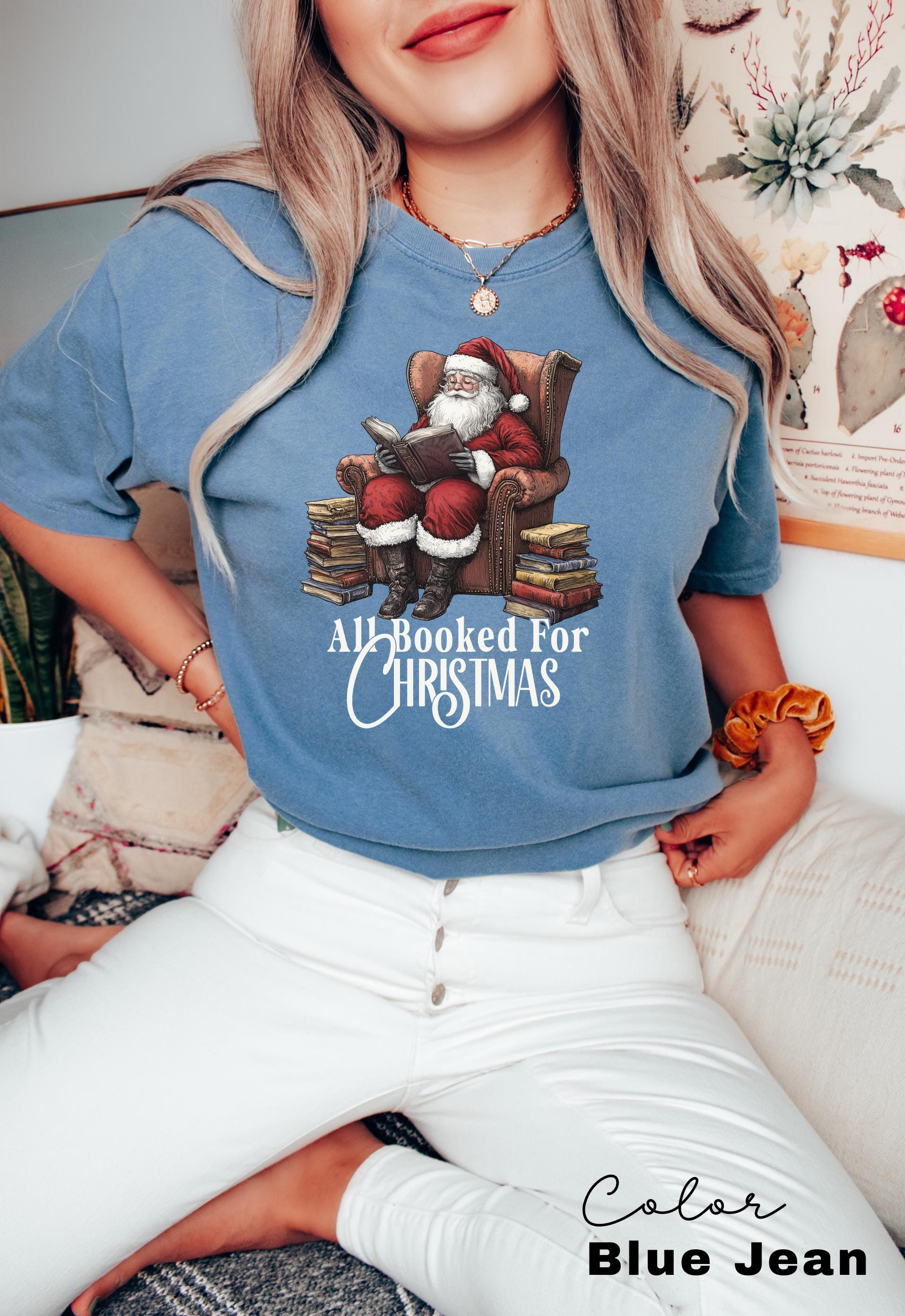 All Booked For Christmas Sweatshirt, Gift for Book Lover, Vintage Santa Clause, Retro Santa, Gift For Teachers, Librarian Teacher Bookish