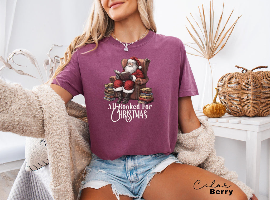 All Booked For Christmas Sweatshirt, Gift for Book Lover, Vintage Santa Clause, Retro Santa, Gift For Teachers, Librarian Teacher Bookish