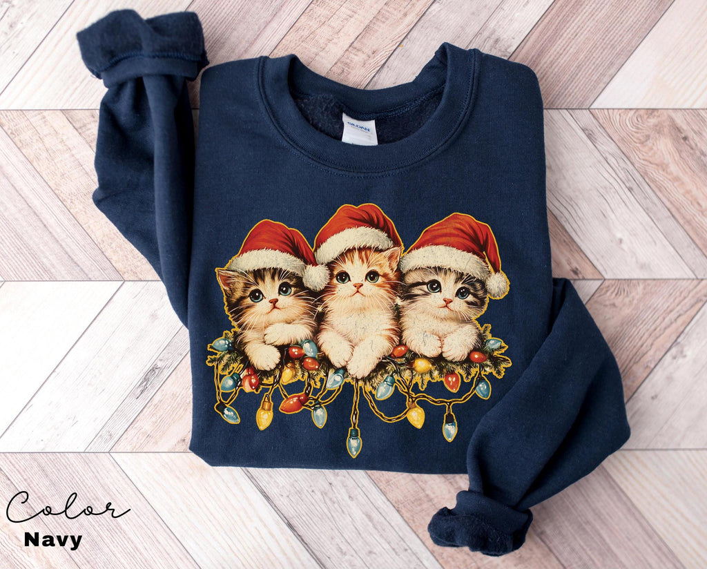 Vintage 90s Cat Christmas Sweatshirt, Kitten Christmas Sweatshirt, Retro Christmas, Classic Christmas Shirt, Xmas Sweatshirt, Cat Lover