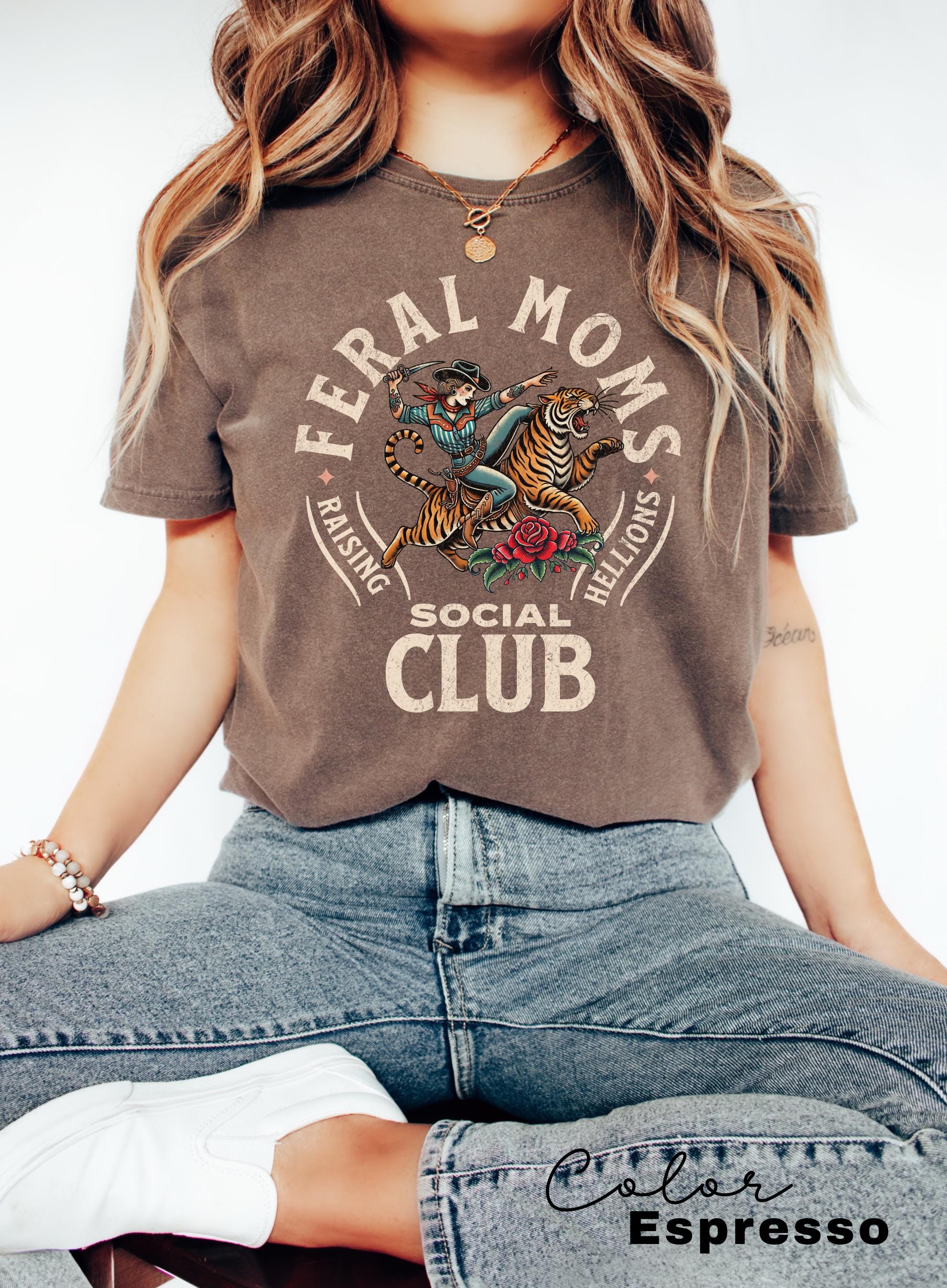 Feral Moms Social Club Shirt, Comfort Colors Vintage Graphic Tee, Feral Mom Gift, Somebody's Feral Wife, Mom Life Tshirt, Trendy Mom Apparel
