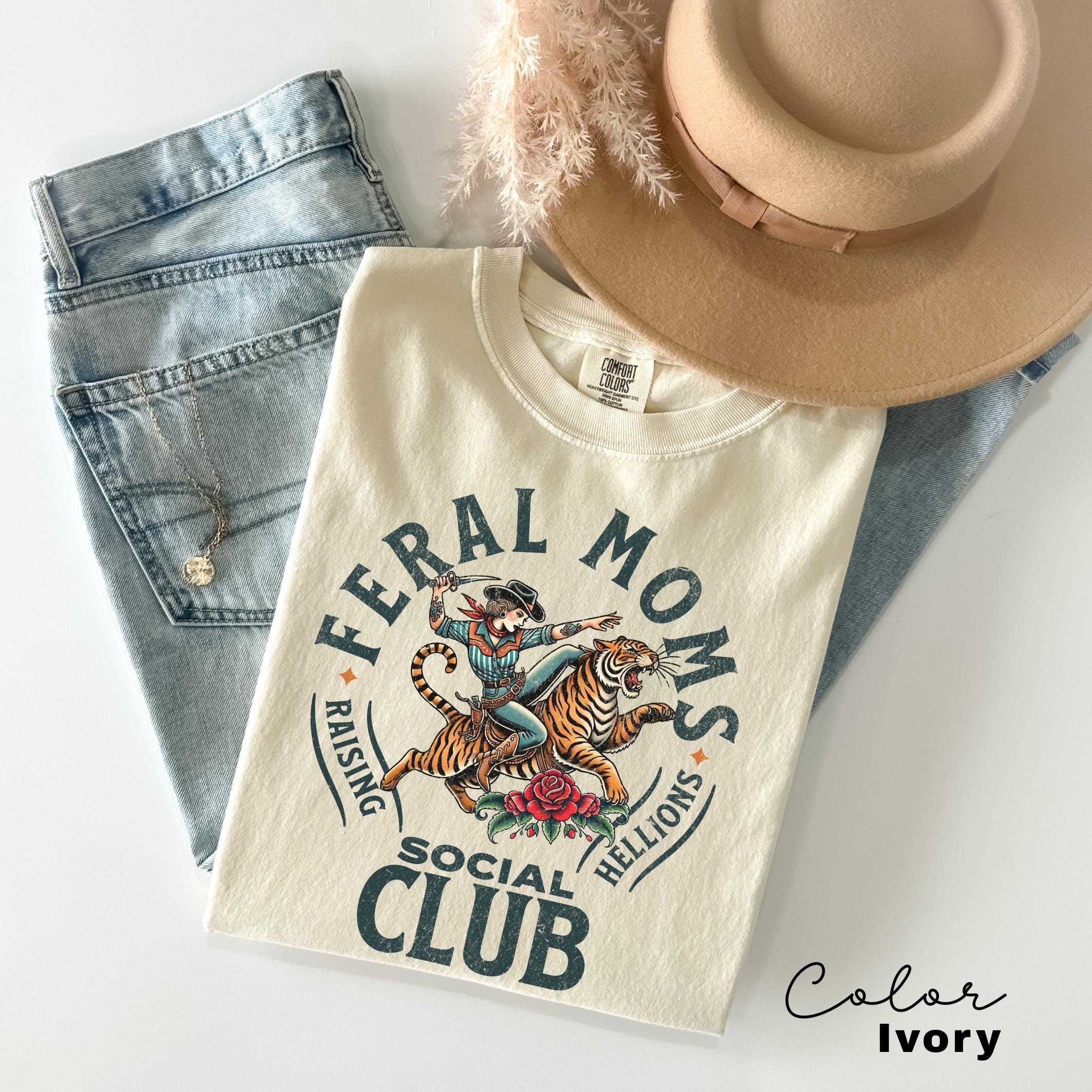Feral Moms Social Club Shirt, Comfort Colors Vintage Graphic Tee, Feral Mom Gift, Somebody's Feral Wife, Mom Life Tshirt, Trendy Mom Apparel