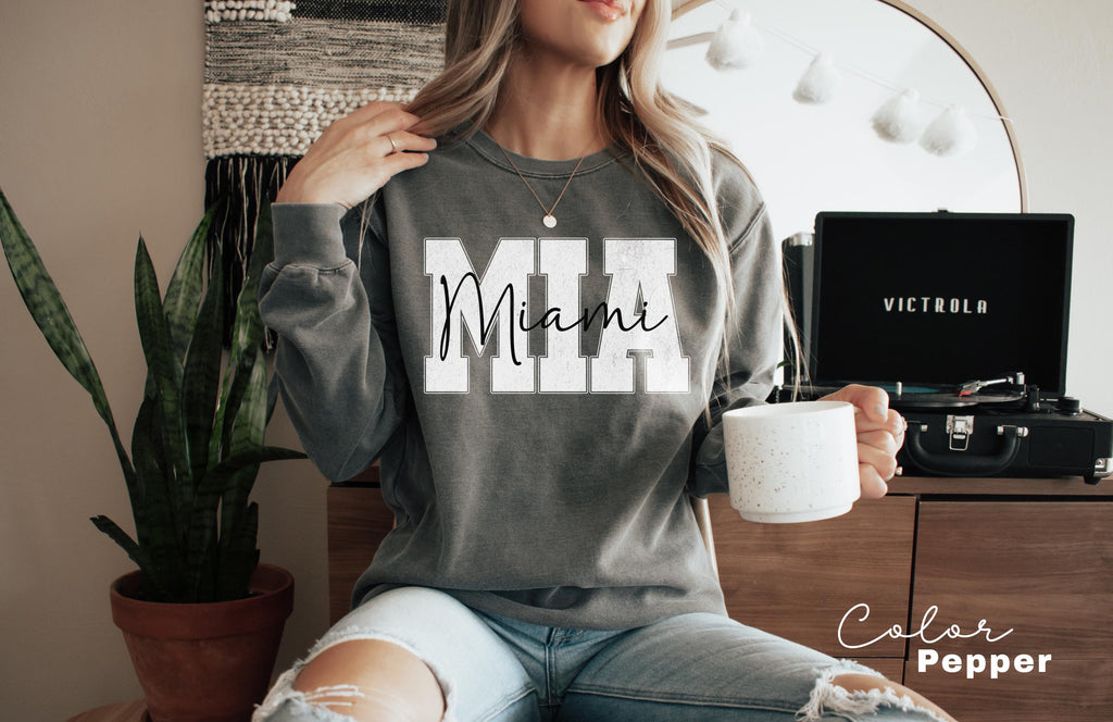 Preppy Miami Sweatshirt, Florida Pullover, Vintage Varsity Aesthetic, Trendy Travel Destination Gift, Unisex Crewneck Sweatshirt, Miami