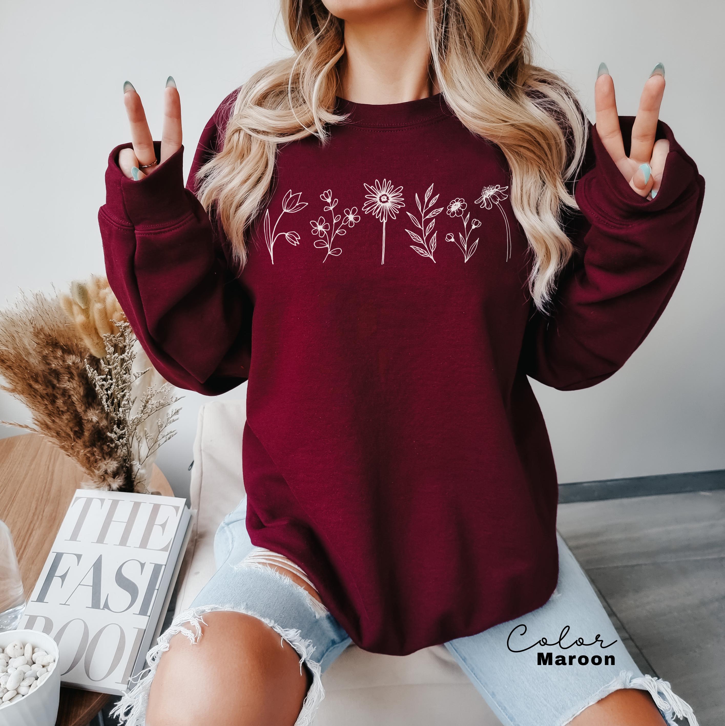 Wildflowers Sweatshirt, Flower Crewneck Sweatshirt, Floral Sweatshirt For Women, Flower Lover Sweatshirt, Flowers Hoodie, Women Gift