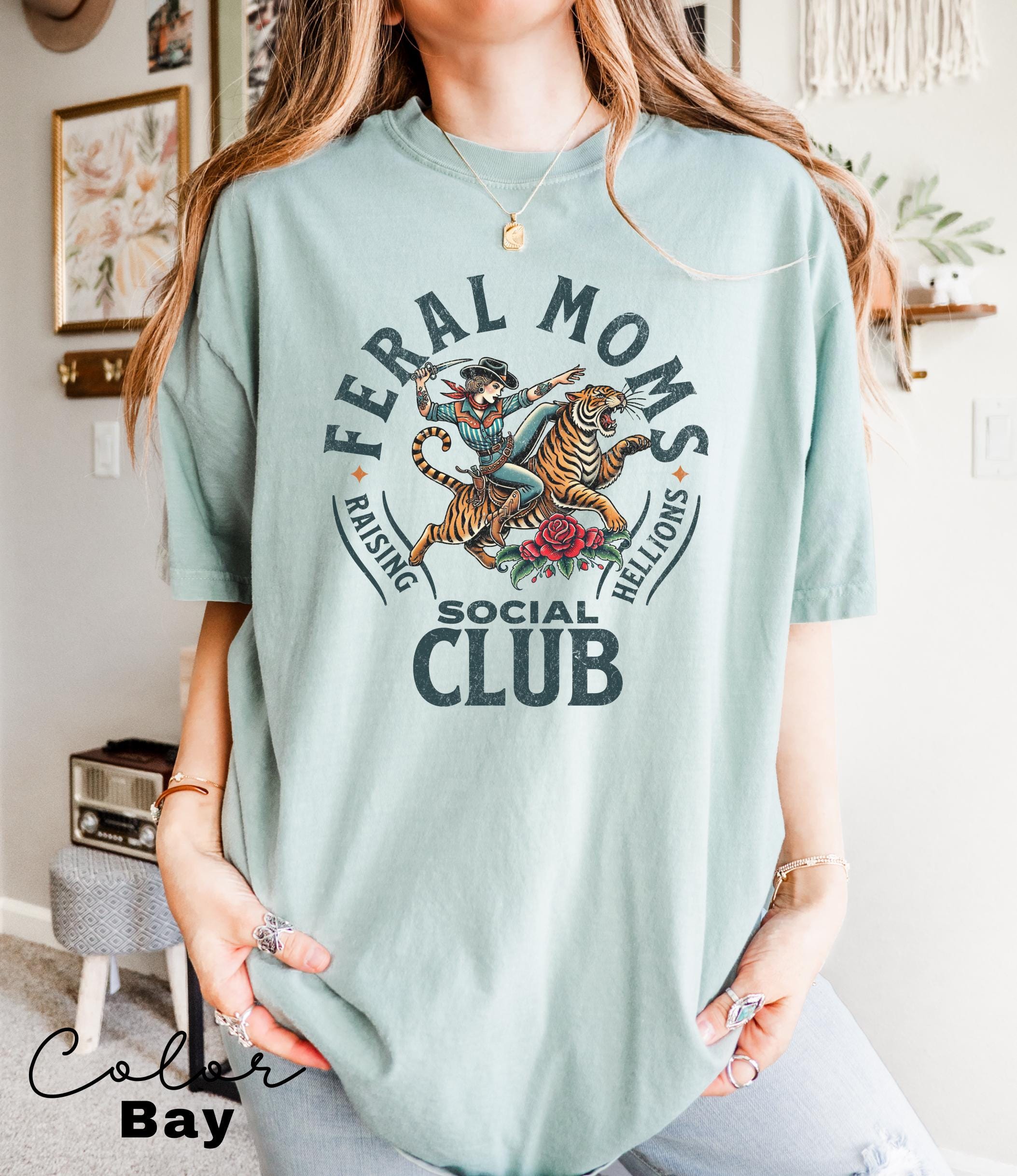 Feral Moms Social Club Shirt, Comfort Colors Vintage Graphic Tee, Feral Mom Gift, Somebody's Feral Wife, Mom Life Tshirt, Trendy Mom Apparel