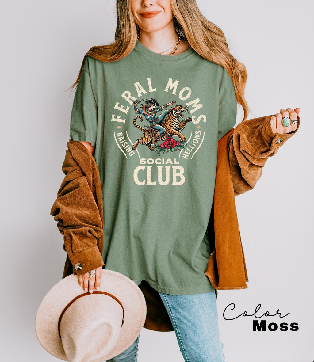 Feral Moms Social Club Shirt, Comfort Colors Vintage Graphic Tee, Feral Mom Gift, Somebody's Feral Wife, Mom Life Tshirt, Trendy Mom Apparel