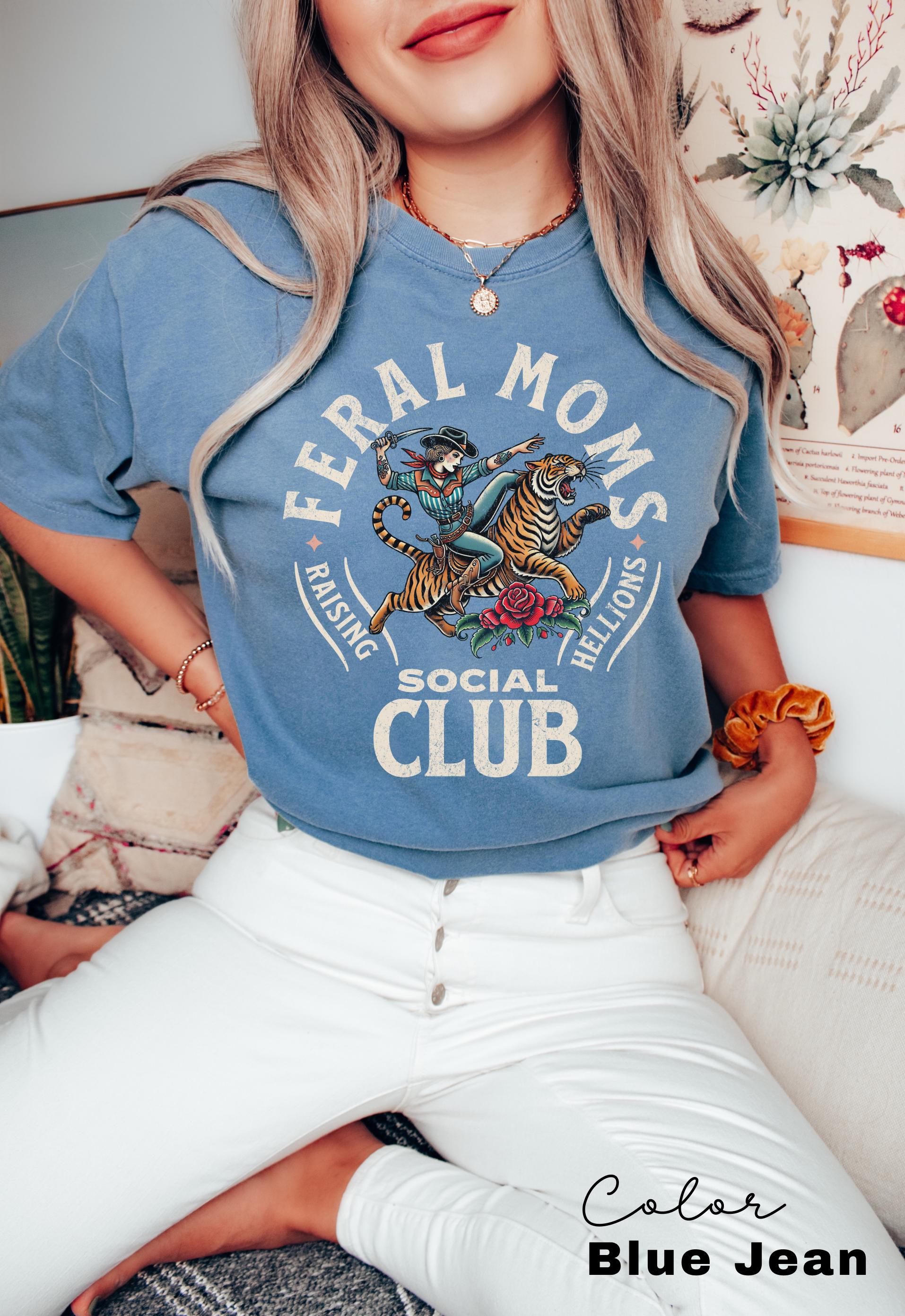 Feral Moms Social Club Shirt, Comfort Colors Vintage Graphic Tee, Feral Mom Gift, Somebody's Feral Wife, Mom Life Tshirt, Trendy Mom Apparel
