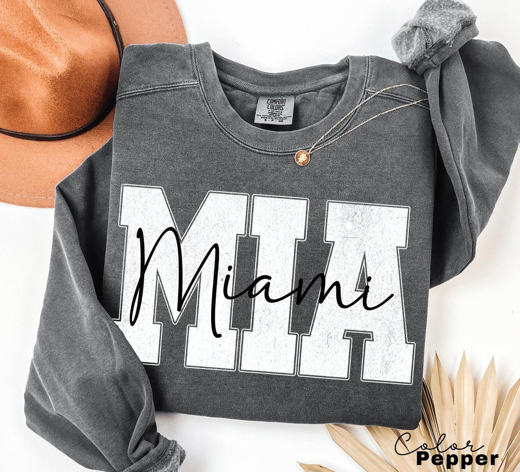 Preppy Miami Sweatshirt, Florida Pullover, Vintage Varsity Aesthetic, Trendy Travel Destination Gift, Unisex Crewneck Sweatshirt, Miami