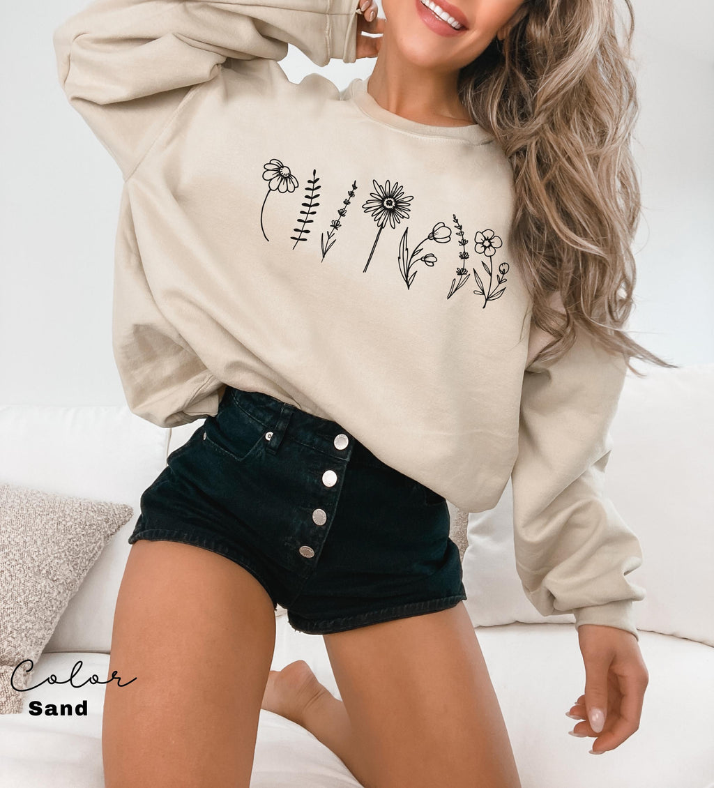 Wildflowers Sweatshirt, Flower Crewneck Sweatshirt, Floral Sweatshirt For Women, Flower Lover Sweatshirt, Flowers Hoodie, Women Gift