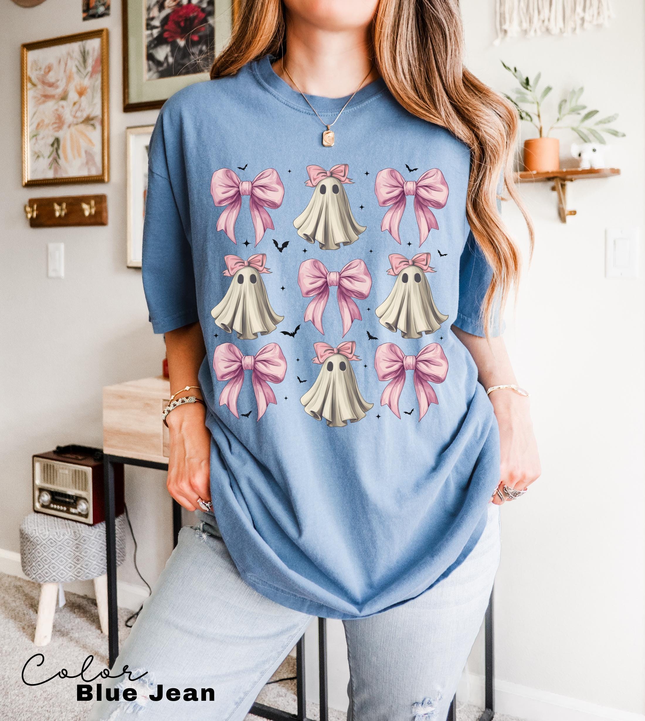 Coquette Halloween Shirt, Coquette Pink Bow Ghost Shirts, Cute Ghost Graphic Tee, Pink Coquette Halloween T-Shirt, Pink Spooky Vibes Shirts