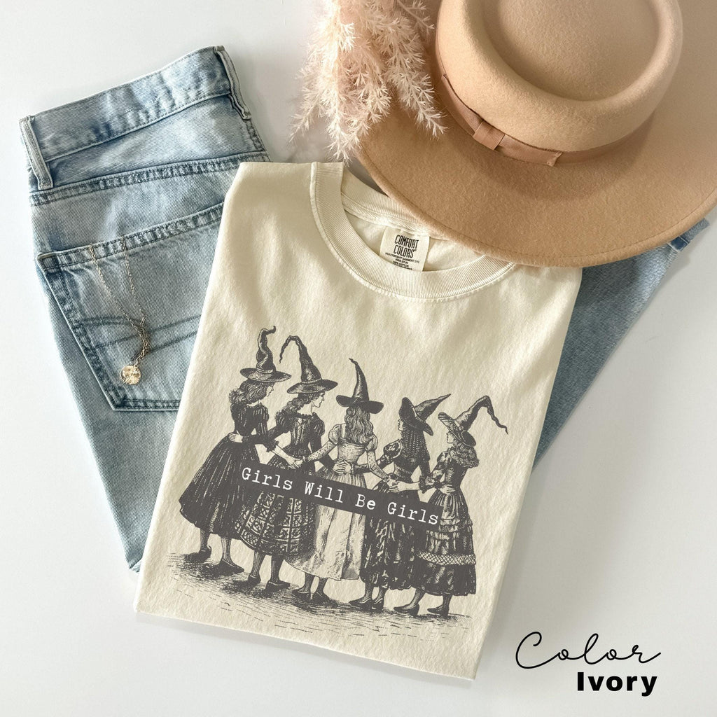 Girls Will Be Girls Witch Shirt, Funny Witch Shirt, Halloween Women Shirt, Witchy Vibes Shirt, Halloween Party Shirt, Vintage Halloween