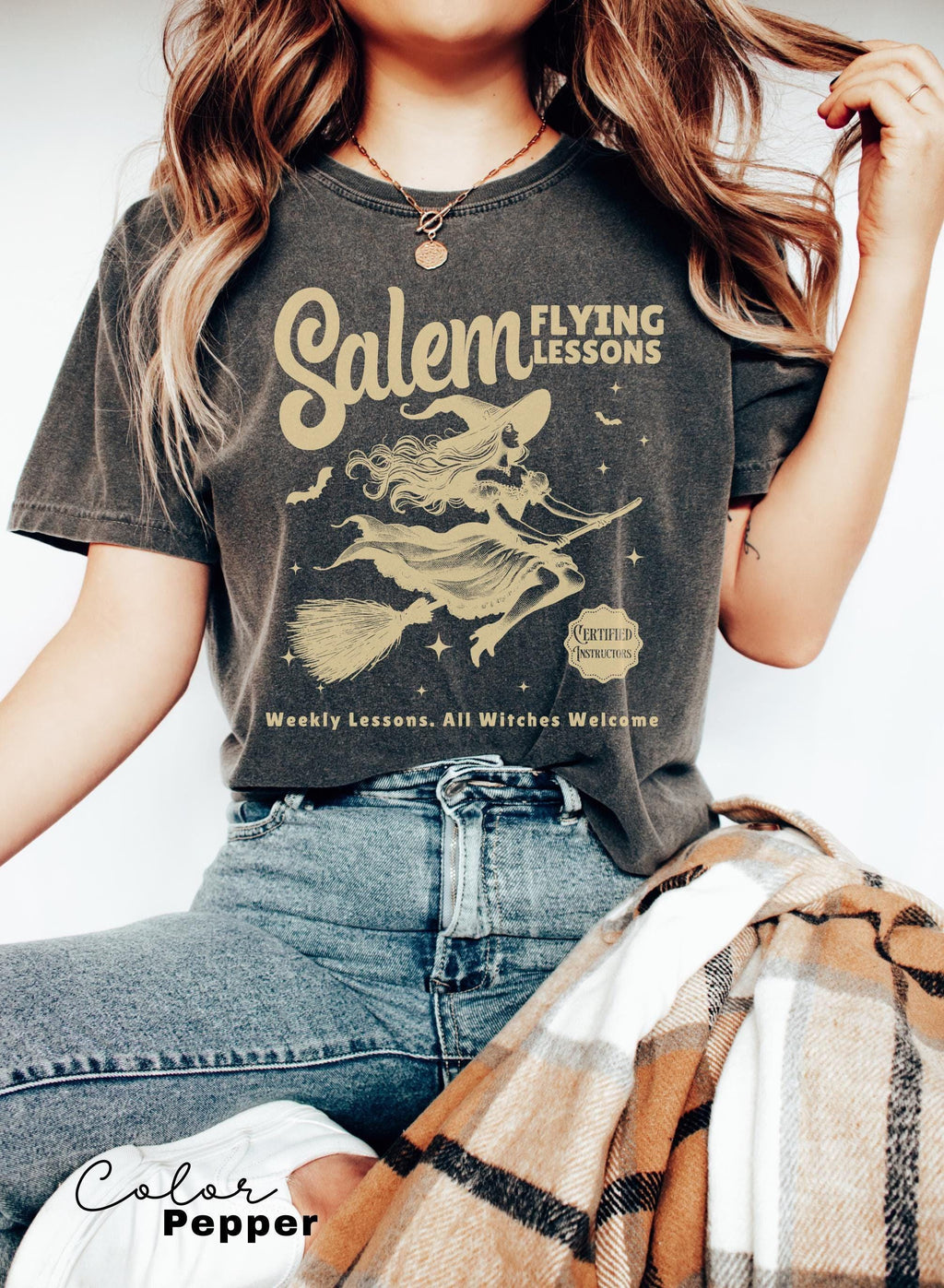 Witch Shirt Halloween, Salem Flying Lessons Witch Shirt, Halloween Women Shirt, Witchy Vibes Shirt, Vintage Halloween Shirt, Oversized Shirt