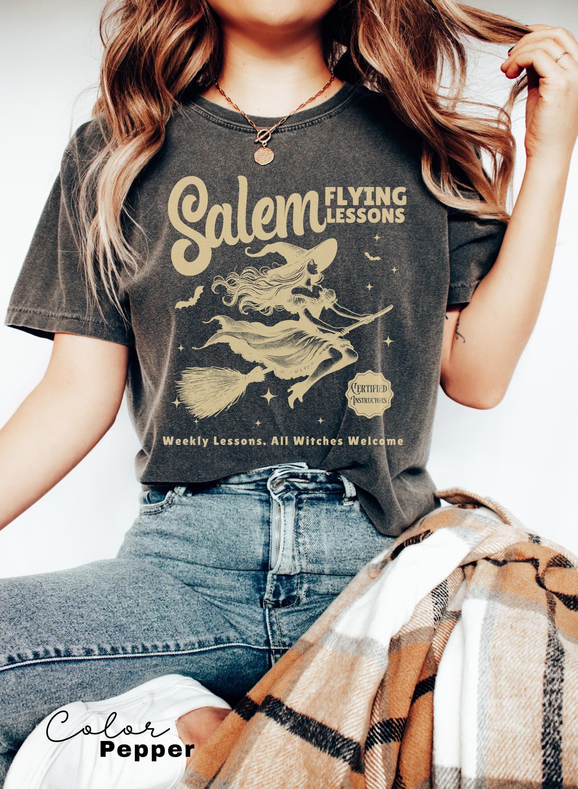 Witch Shirt Halloween, Salem Flying Lessons Witch Shirt, Halloween Women Shirt, Witchy Vibes Shirt, Vintage Halloween Shirt, Oversized Shirt