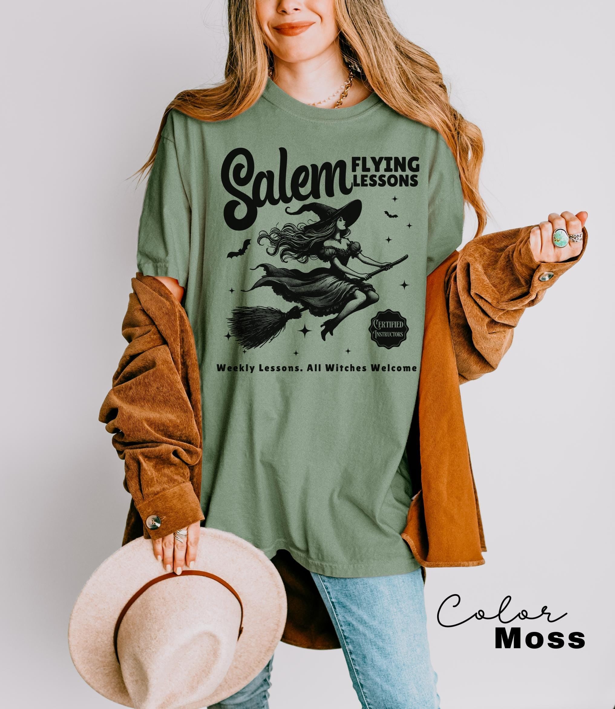 Witch Shirt Halloween, Salem Flying Lessons Witch Shirt, Halloween Women Shirt, Witchy Vibes Shirt, Vintage Halloween Shirt, Oversized Shirt