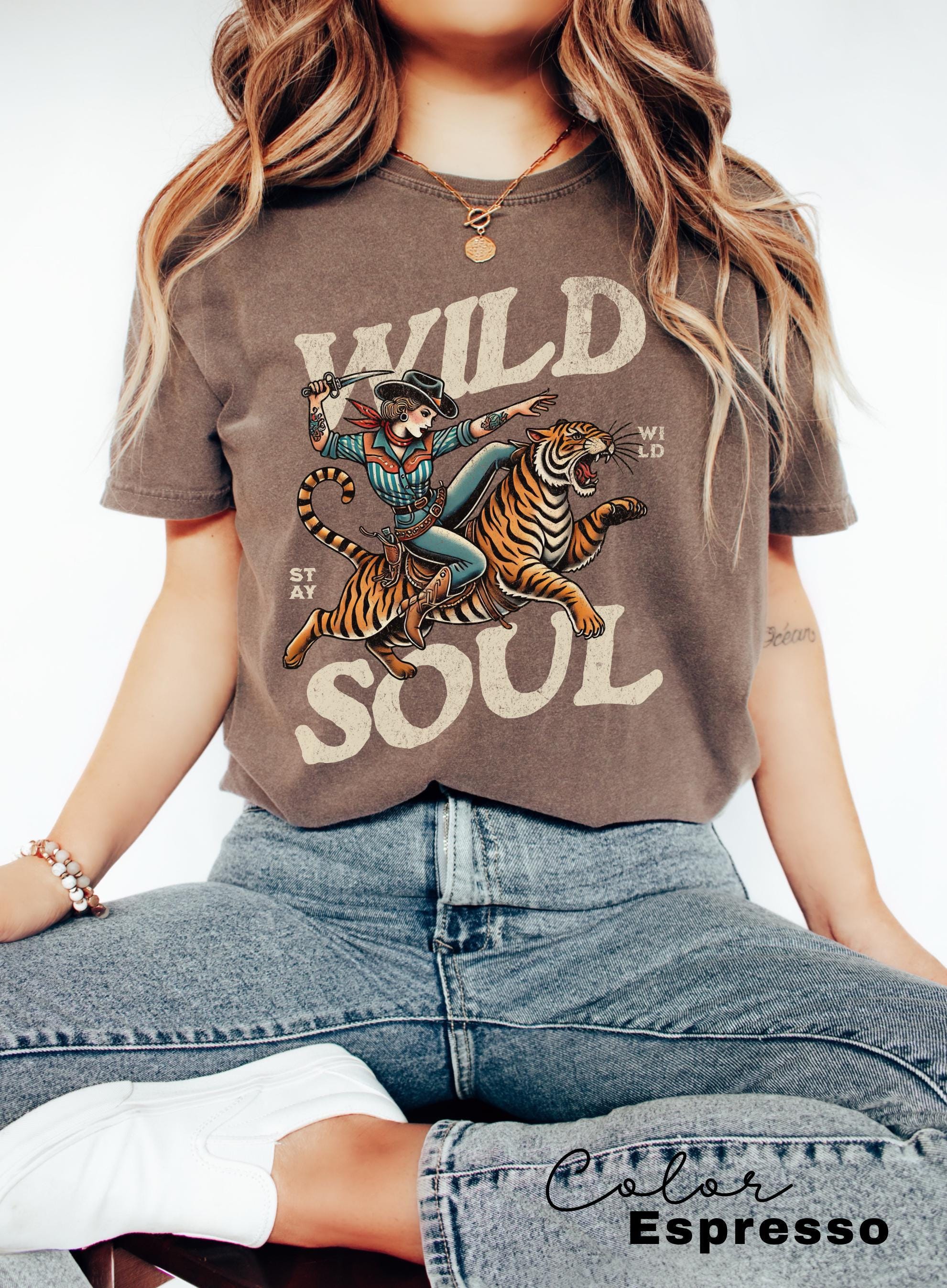 Wild Soul Tiger Shirt, Retro Cowgirl, Country Shirt, Rodeo T-Shirt, Country Concert Tee, Western Graphic Tee for Women, Western Tee,