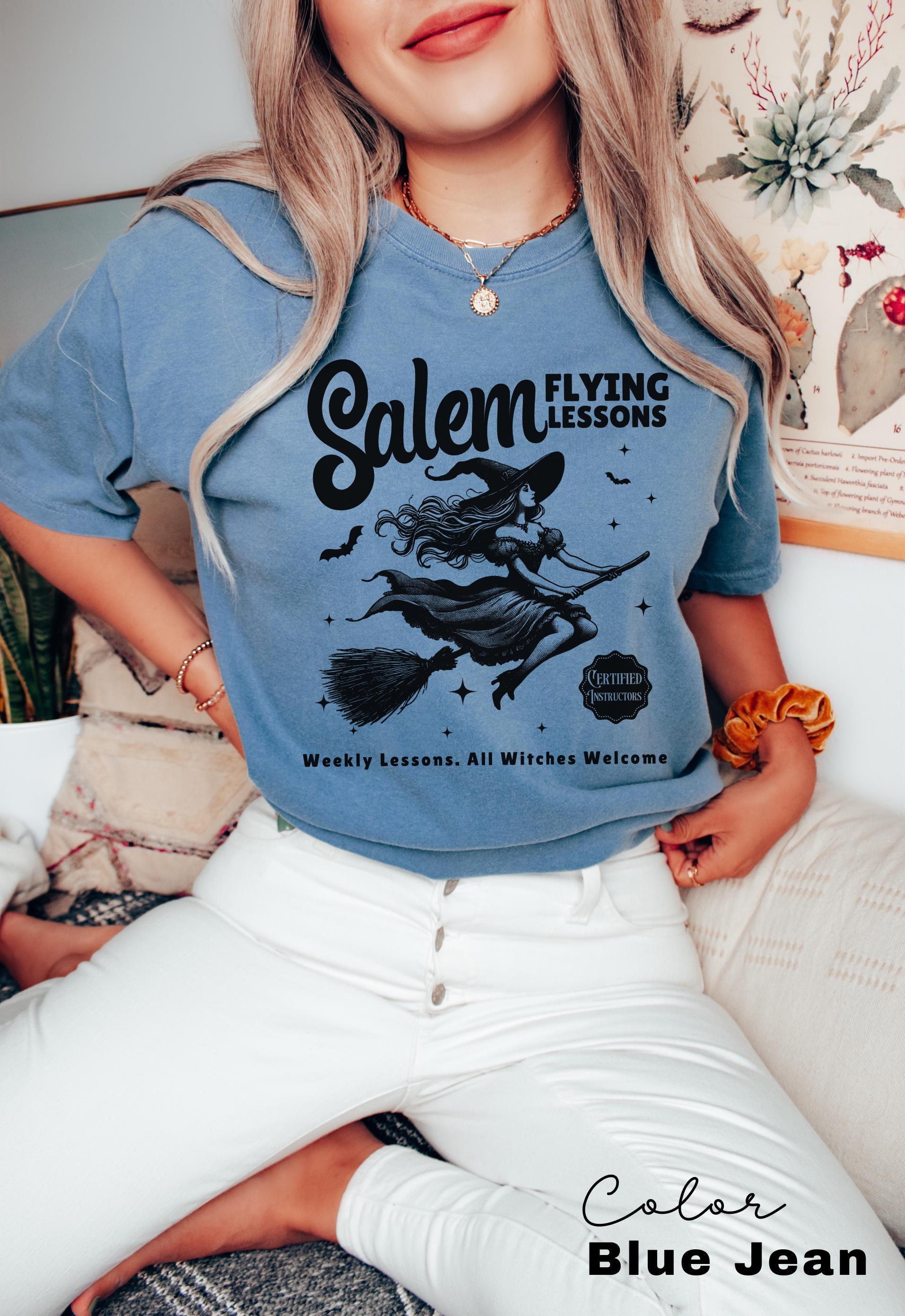 Witch Shirt Halloween, Salem Flying Lessons Witch Shirt, Halloween Women Shirt, Witchy Vibes Shirt, Vintage Halloween Shirt, Oversized Shirt