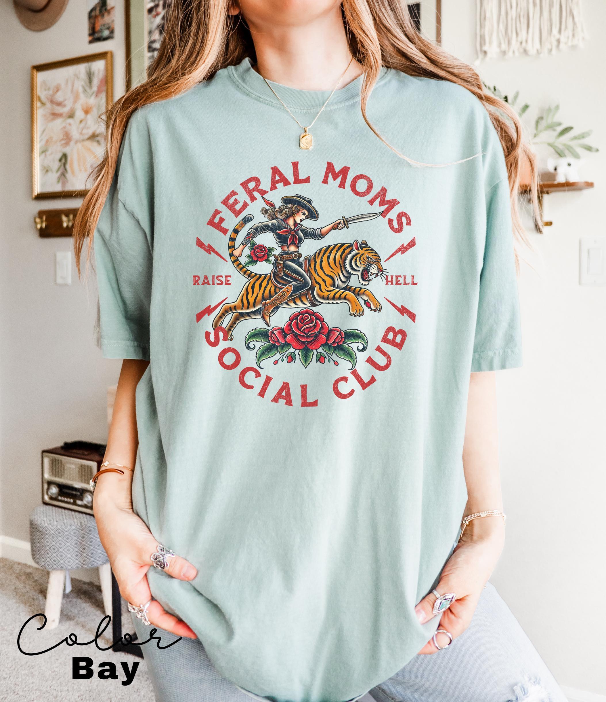 Feral Moms Social Club Shirt, Comfort Colors Vintage Graphic Tee, Feral Mom Gift, Somebody's Feral Wife, Mom Life Tshirt, Trendy Mom Apparel