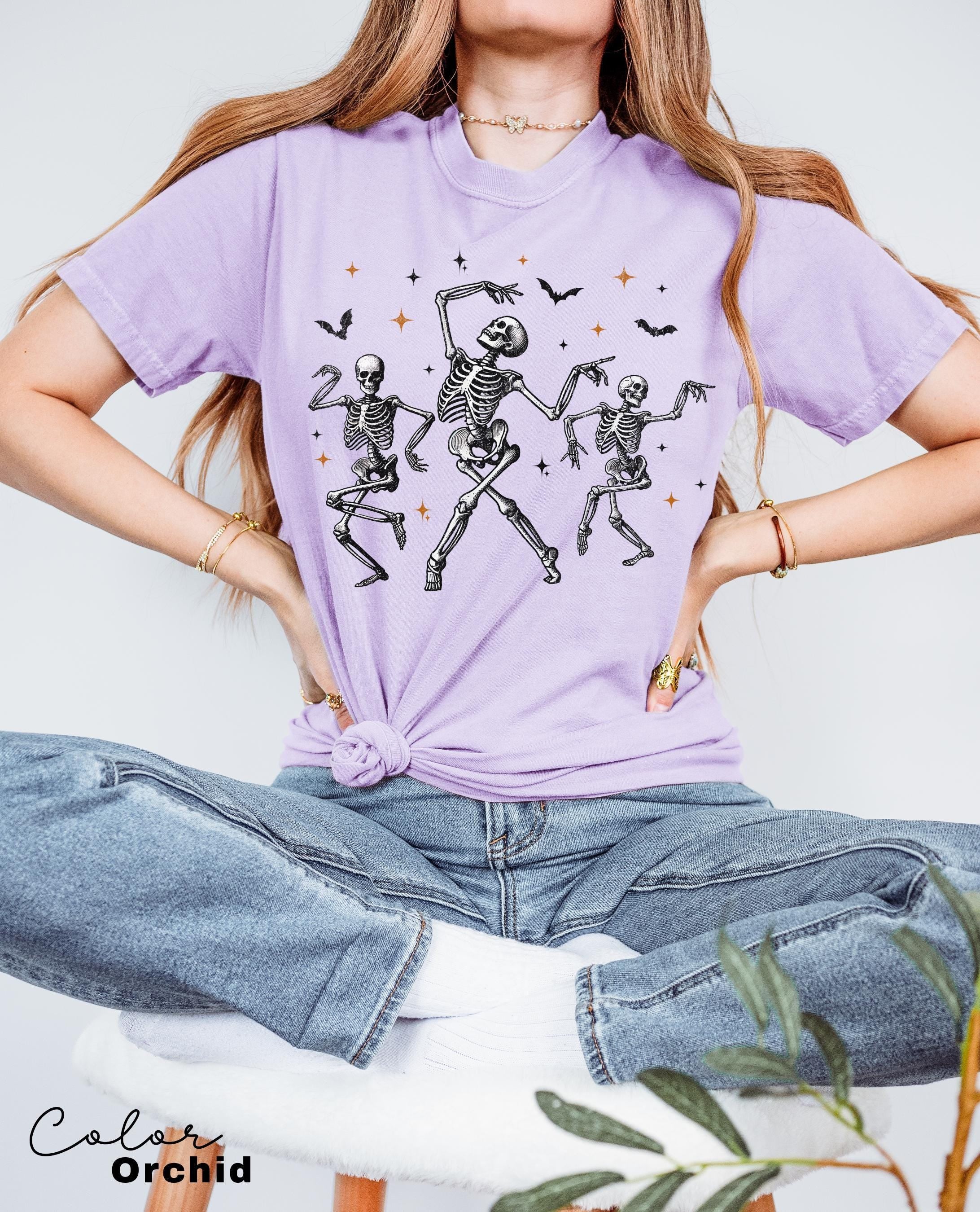 Dancing Skeleton Shirt, Retro Halloween Women's Shirt, Fall Halloween Party TShirt, Comfort Colors, Spooky Season Tee, Dancing Halloween,