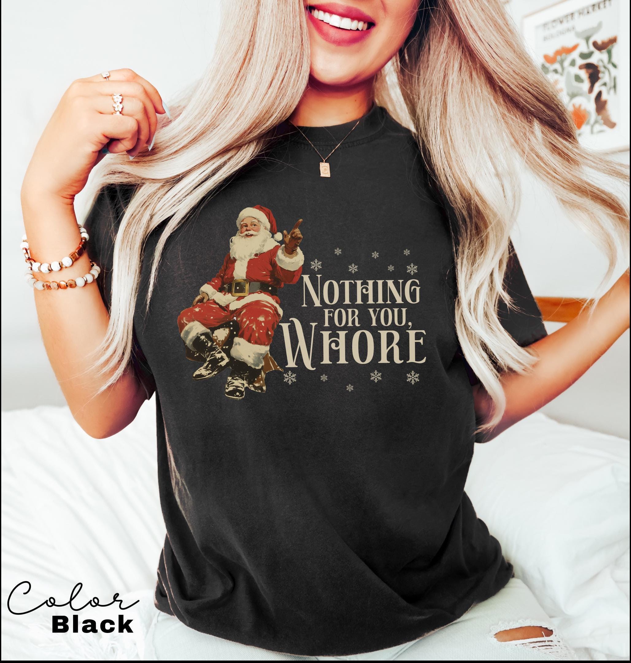 Funny Christmas Shirt, Nothing For You Whore Shirt, Retro Santa Claus T-shirt, Christmas Sarcastic Shirt, Merry Christmas, Christmas Gifts