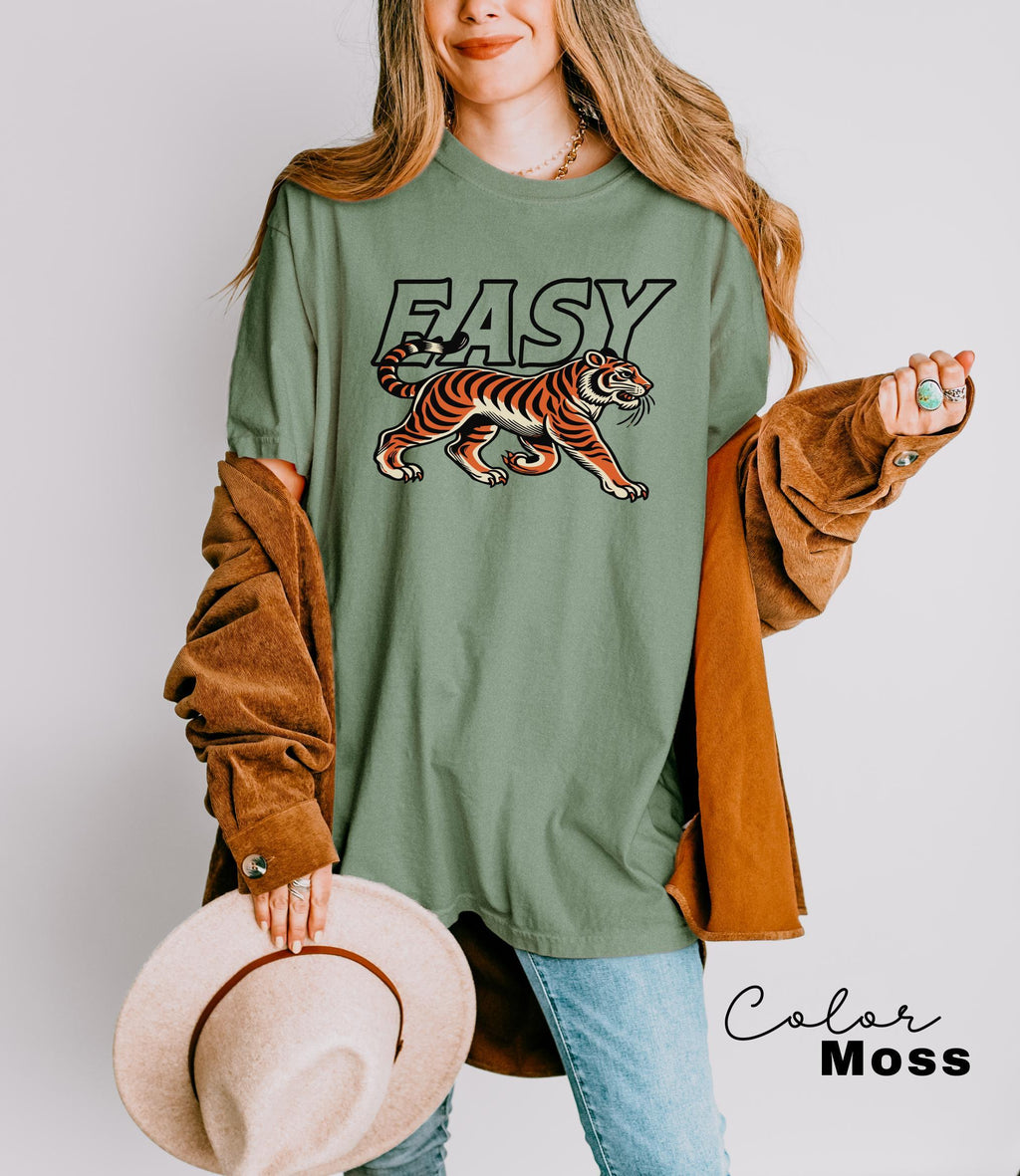 Easy Tiger Shirt, Retro Boho Hippie Shirt,90s Style Shirt, Comfort Colors Shirt, Oversized Vintage Inspired Graphic Tee, Funny Meme,