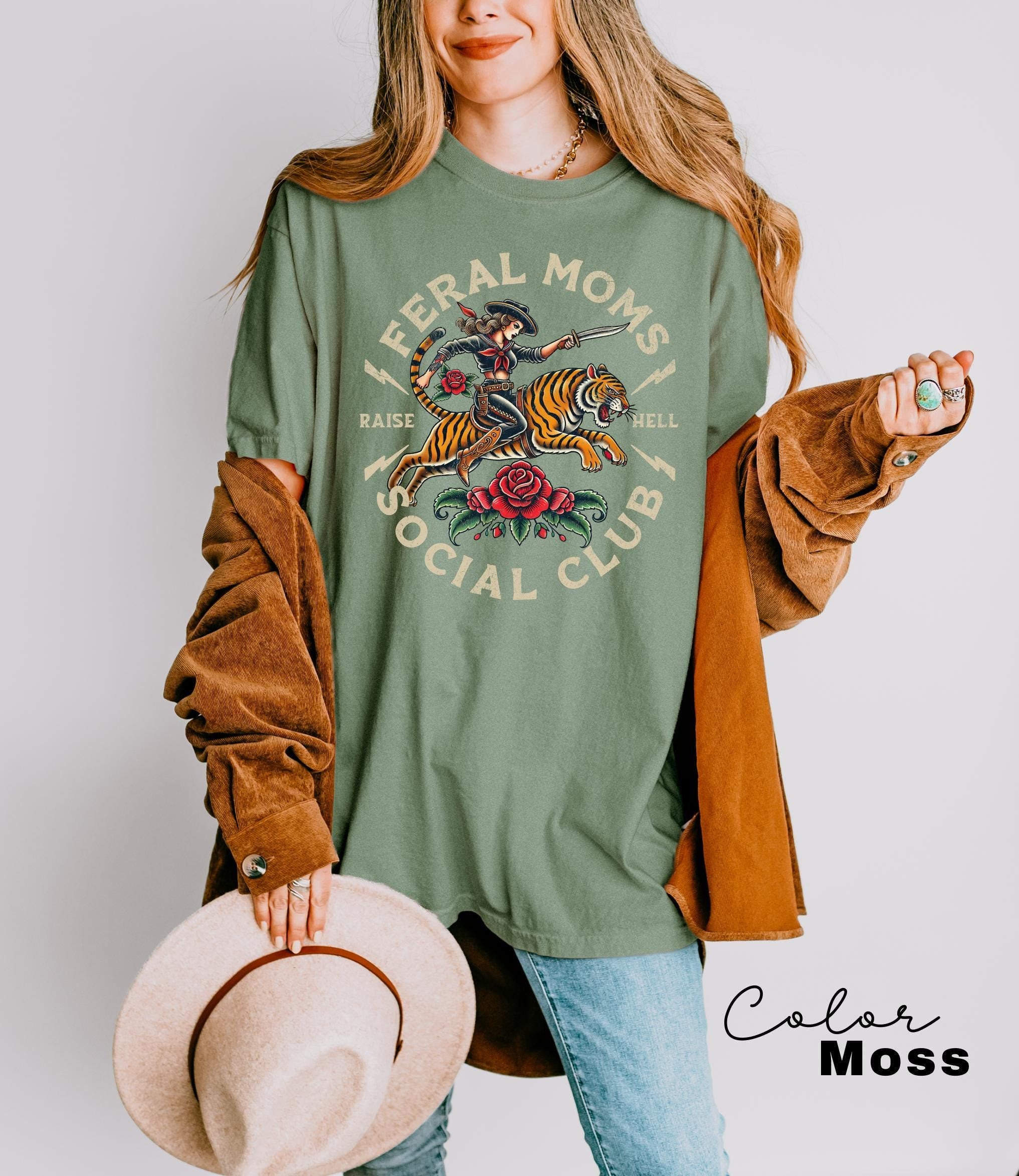 Feral Moms Social Club Shirt, Comfort Colors Vintage Graphic Tee, Feral Mom Gift, Somebody's Feral Wife, Mom Life Tshirt, Trendy Mom Apparel
