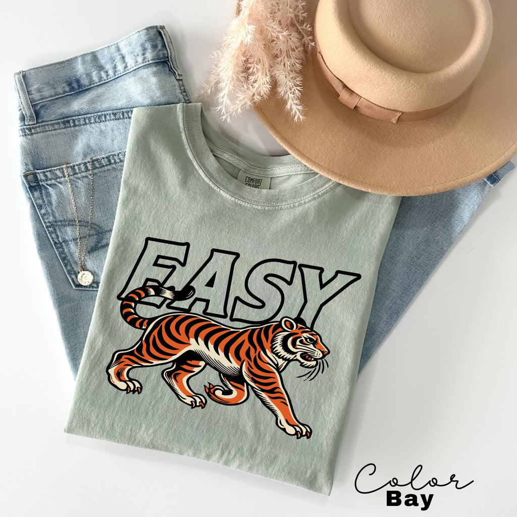 Easy Tiger Shirt, Retro Boho Hippie Shirt,90s Style Shirt, Comfort Colors Shirt, Oversized Vintage Inspired Graphic Tee, Funny Meme,