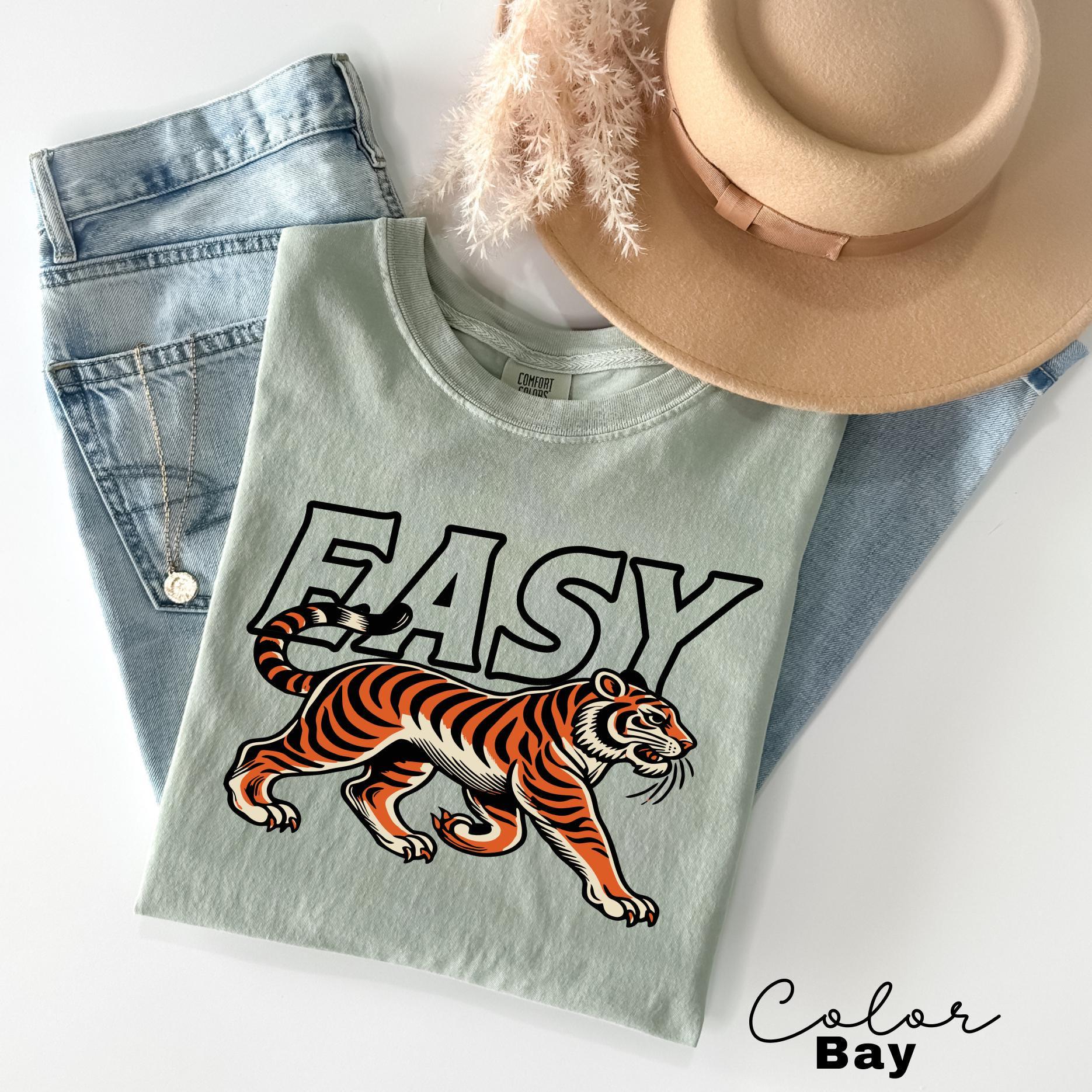 Easy Tiger Shirt, Retro Boho Hippie Shirt,90s Style Shirt, Comfort Colors Shirt, Oversized Vintage Inspired Graphic Tee, Funny Meme,
