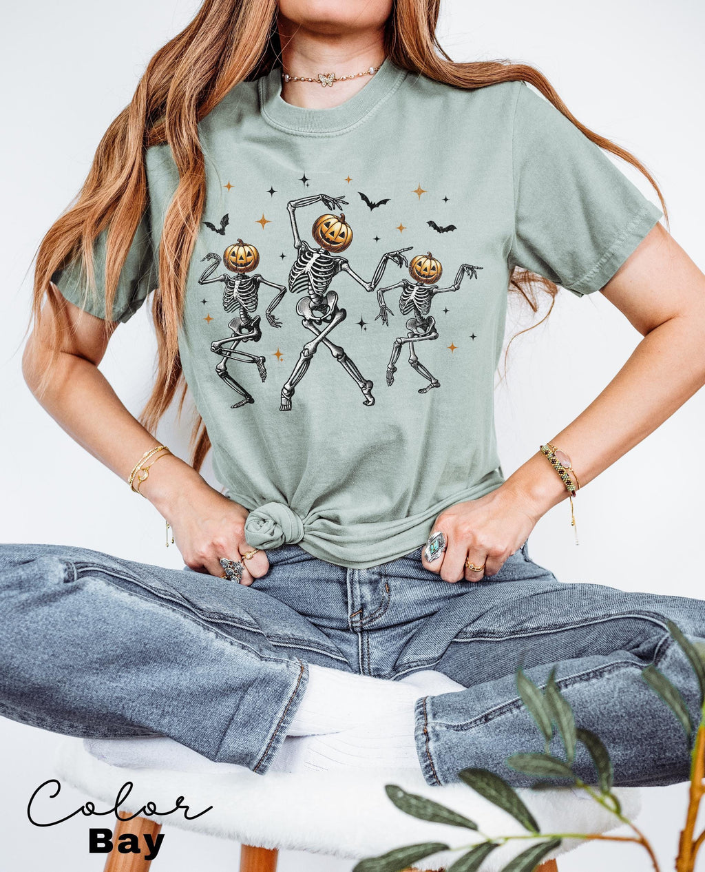 Dancing Skeleton Pumpkin Shirt, Retro Halloween Women's Shirt, Fall Halloween Party TShirt, Spooky Season Skeleton Tee, Dancing Halloween