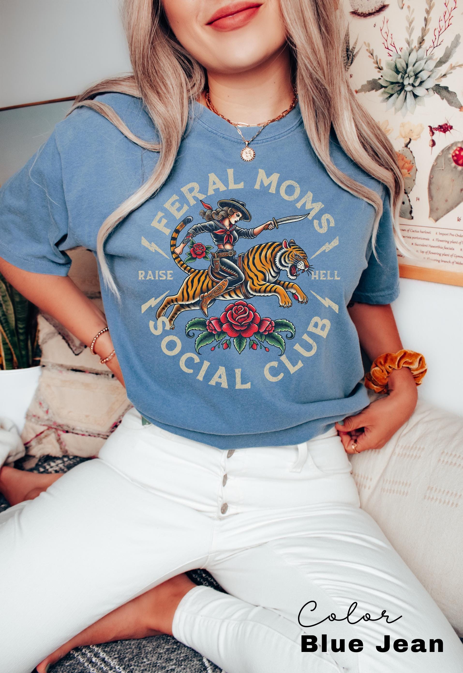 Feral Moms Social Club Shirt, Comfort Colors Vintage Graphic Tee, Feral Mom Gift, Somebody's Feral Wife, Mom Life Tshirt, Trendy Mom Apparel