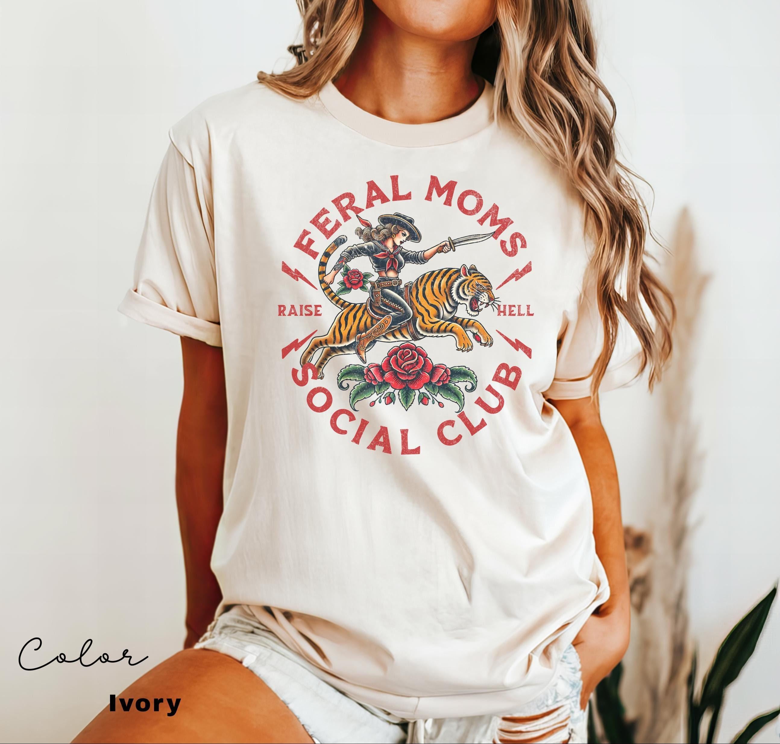 Feral Moms Social Club Shirt, Comfort Colors Vintage Graphic Tee, Feral Mom Gift, Somebody's Feral Wife, Mom Life Tshirt, Trendy Mom Apparel