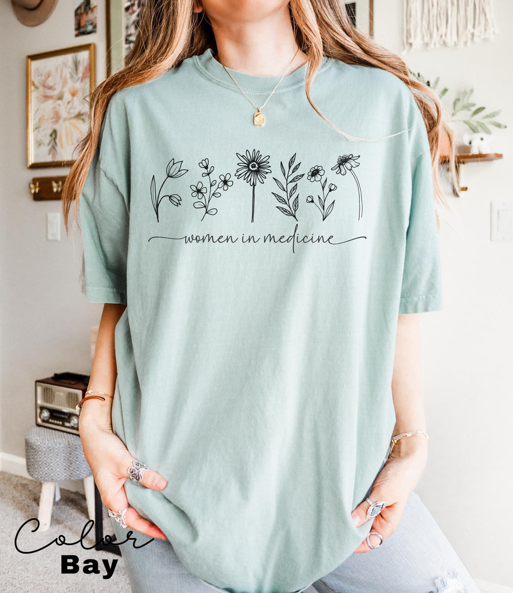 Women In Medicine Shirt, Gifts For Female MD, Female Doctor T-shirt, New Doctor Physician Shirt, Toile Bow Shirt, Floral Nurse Shirt, Flower