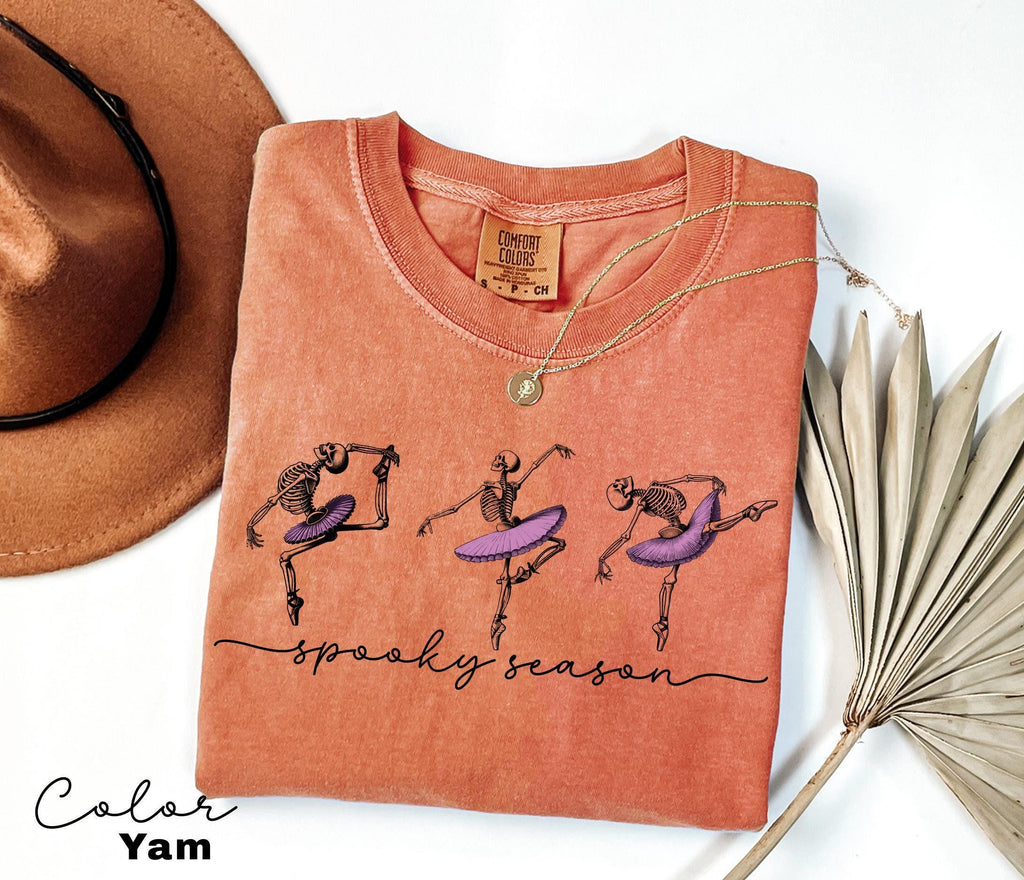 Comfort Colors® Dancing Skeleton Shirt, Retro Halloween Women's Shirt, Funny Fall Halloween Party TShirt, Spooky Season Skeleton, Ballerina