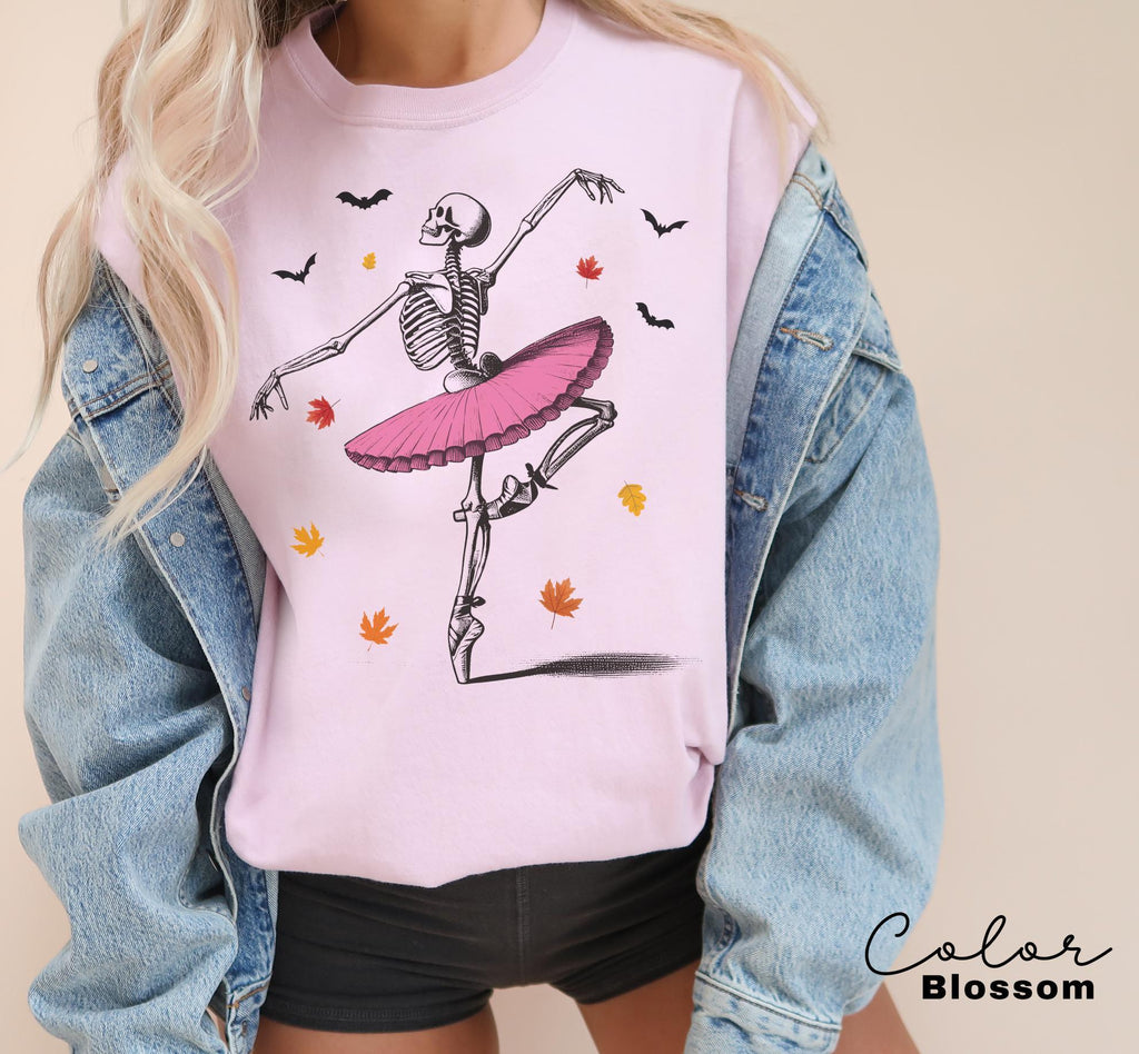 Comfort Colors® Skeleton Shirt, Halloween Shirt, Halloween Costume, Pumpkin Shirt, Retro Halloween Shirt, Ballet Skeleton, Ballerina