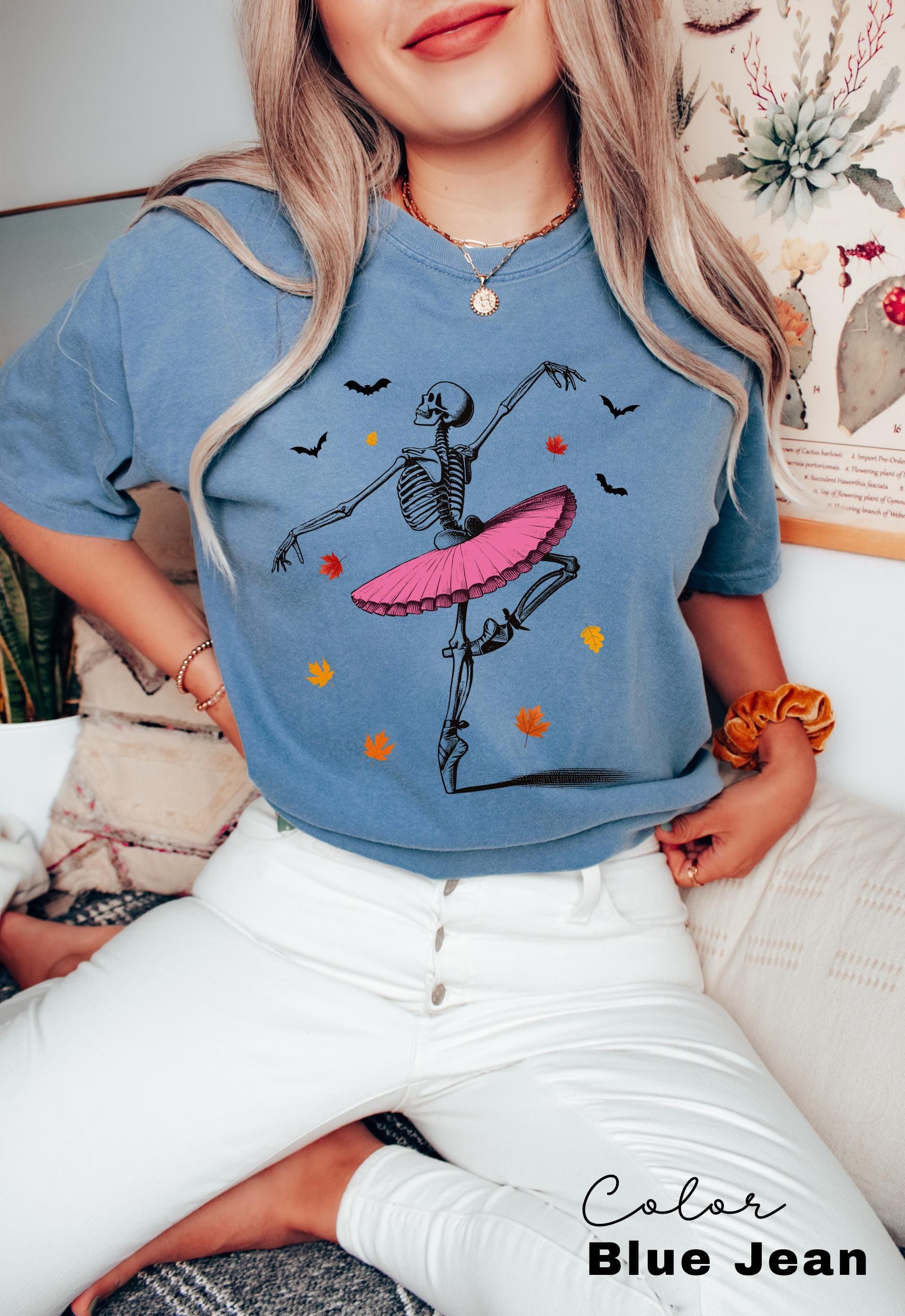 Comfort Colors® Skeleton Shirt, Halloween Shirt, Halloween Costume, Pumpkin Shirt, Retro Halloween Shirt, Ballet Skeleton, Ballerina
