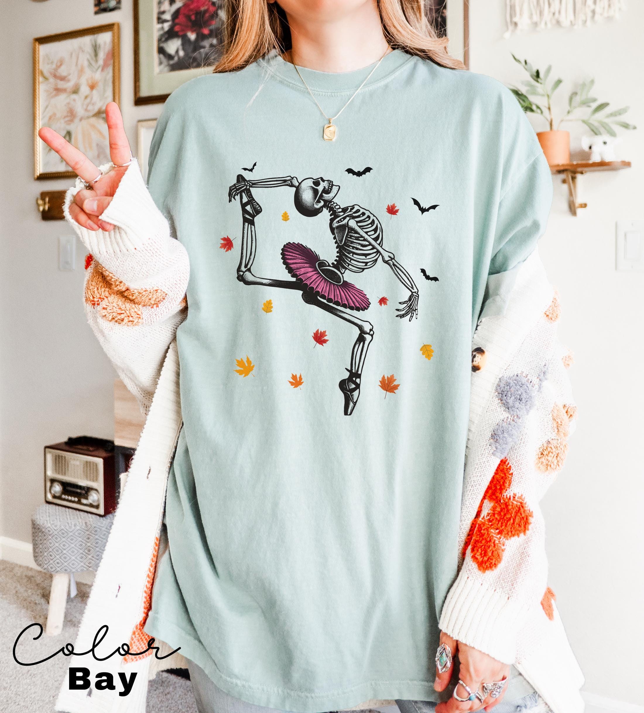Dancing Skeleton Shirt, Halloween Shirt, Fall Shirt, Pumpkin Shirt, Retro Halloween Shirt, Ballet Skeleton, Ballerina, Halloween Party Shirt