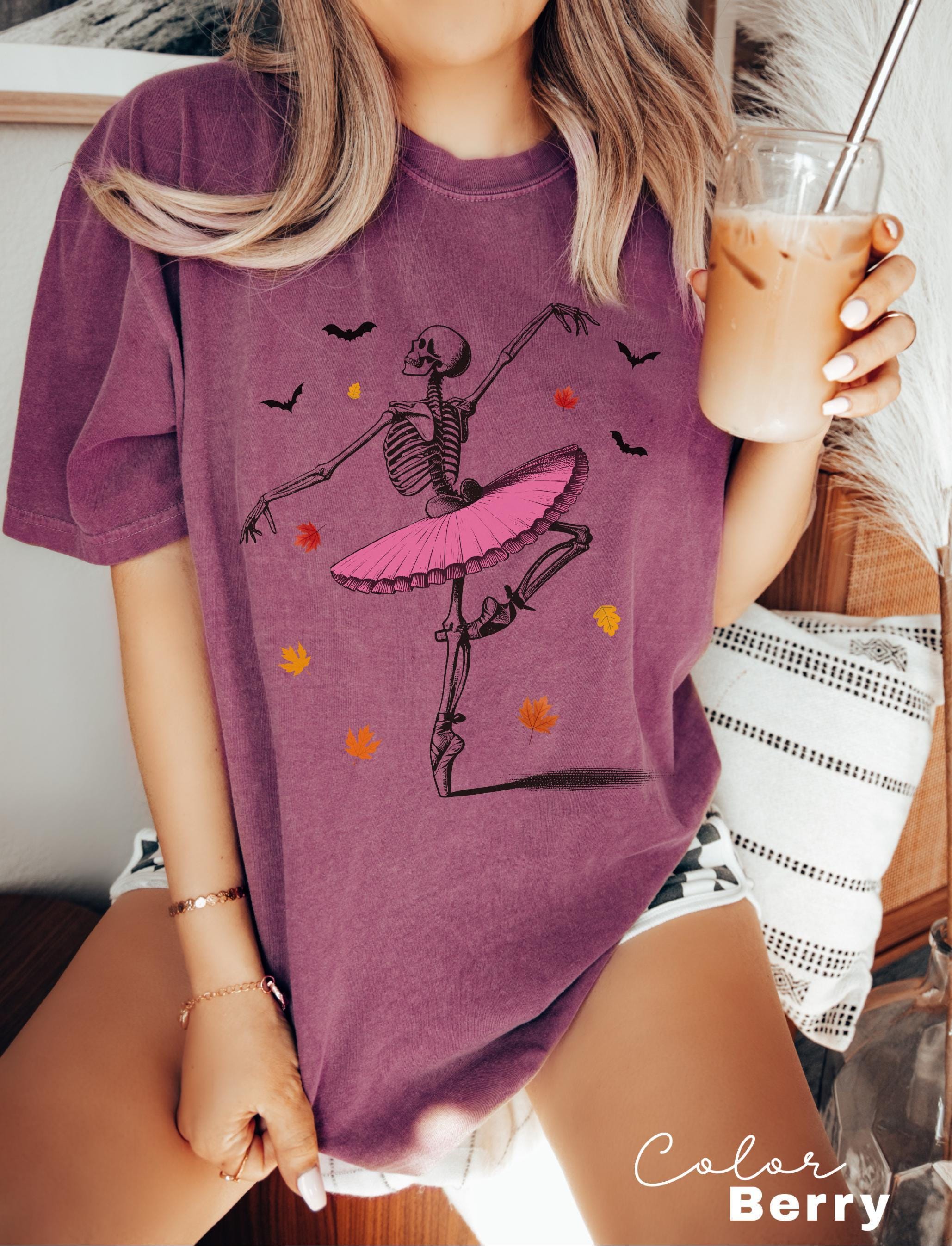 Comfort Colors® Skeleton Shirt, Halloween Shirt, Halloween Costume, Pumpkin Shirt, Retro Halloween Shirt, Ballet Skeleton, Ballerina