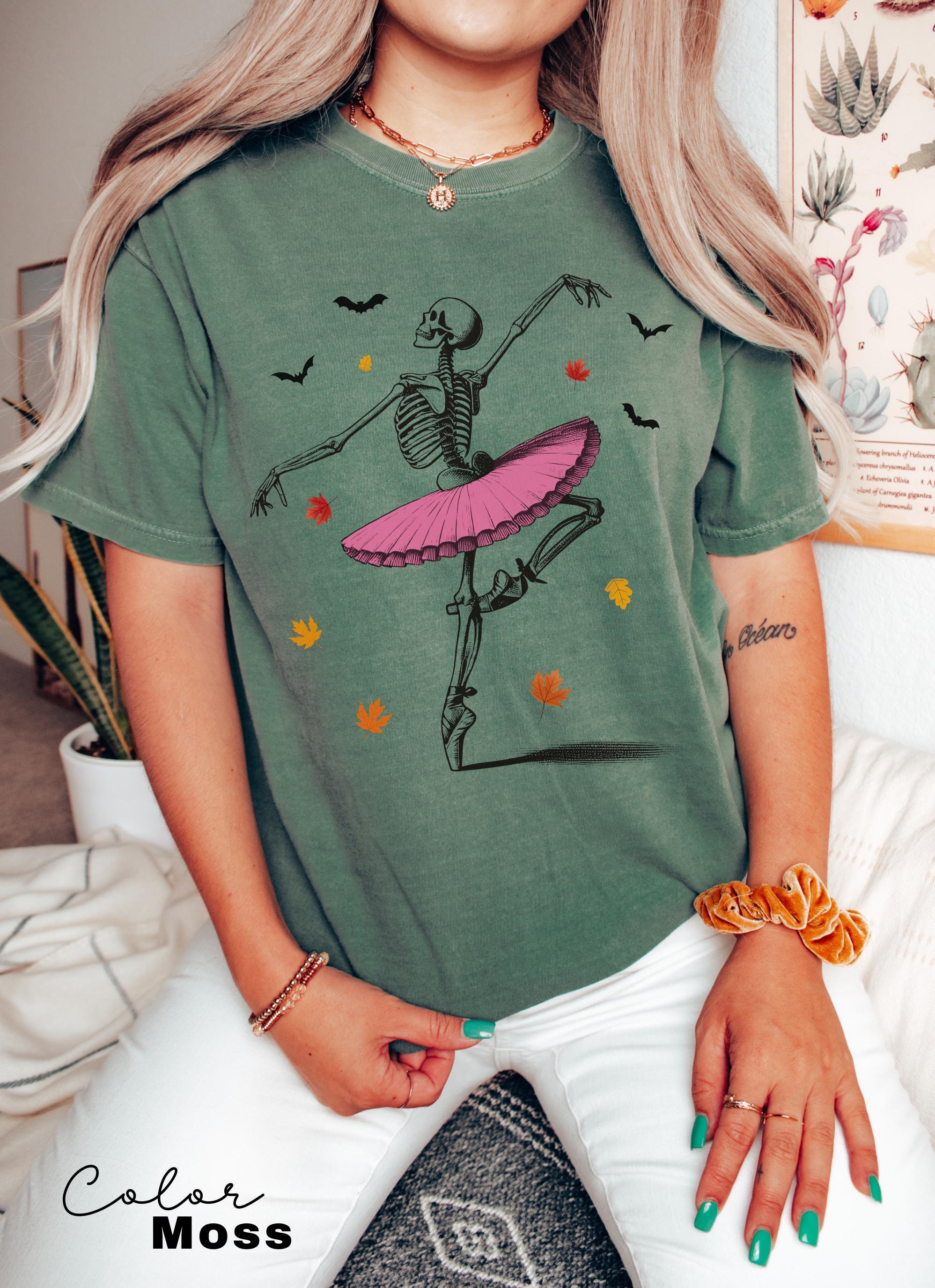 Comfort Colors® Skeleton Shirt, Halloween Shirt, Halloween Costume, Pumpkin Shirt, Retro Halloween Shirt, Ballet Skeleton, Ballerina